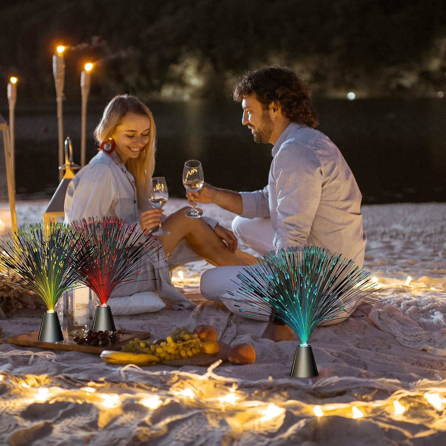 Patelai 16 Pcs LED Fiber Optic Lamp Color Changing Fiber Optic Night Light with Multicolor Glow Decorative Table Centerpiece for Sensory Bedroom Halloween Party Holiday Decorations (Metal,Bright)