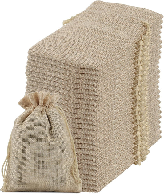 ZOENHOU 100 Packs 3 x 4 Inch Burlap Bags with Drawstring, Durable Jute Drawstring Bags, Dustproof Burlap Sacks for Favors Party DIY Craft