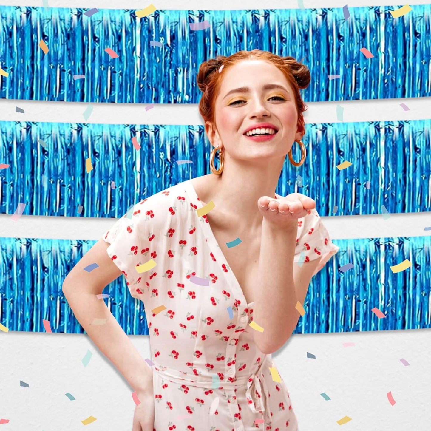 3 Pack 10 Long Lake Blue Metallic Foil Fringe Garland Wall Hanging Tassle Banner, Mother's Day, Easter, Parade Floats, Birthday, Theme Party, Wedding Party Decorations