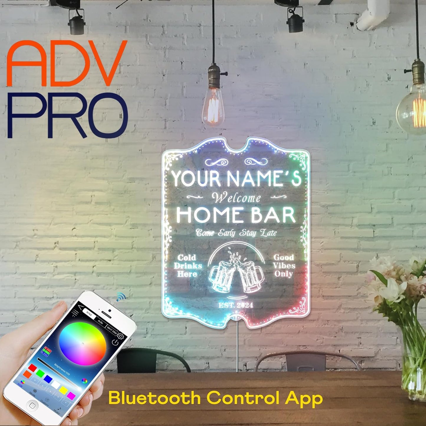 ADVPRO Personalized Your Name Home Bar RGB Dynamic Glam LED Sign - Cut-to-Edge Shape - Smart 3D Decoration - Multicolor Signage st06s86-fnd-p11b-tm-c