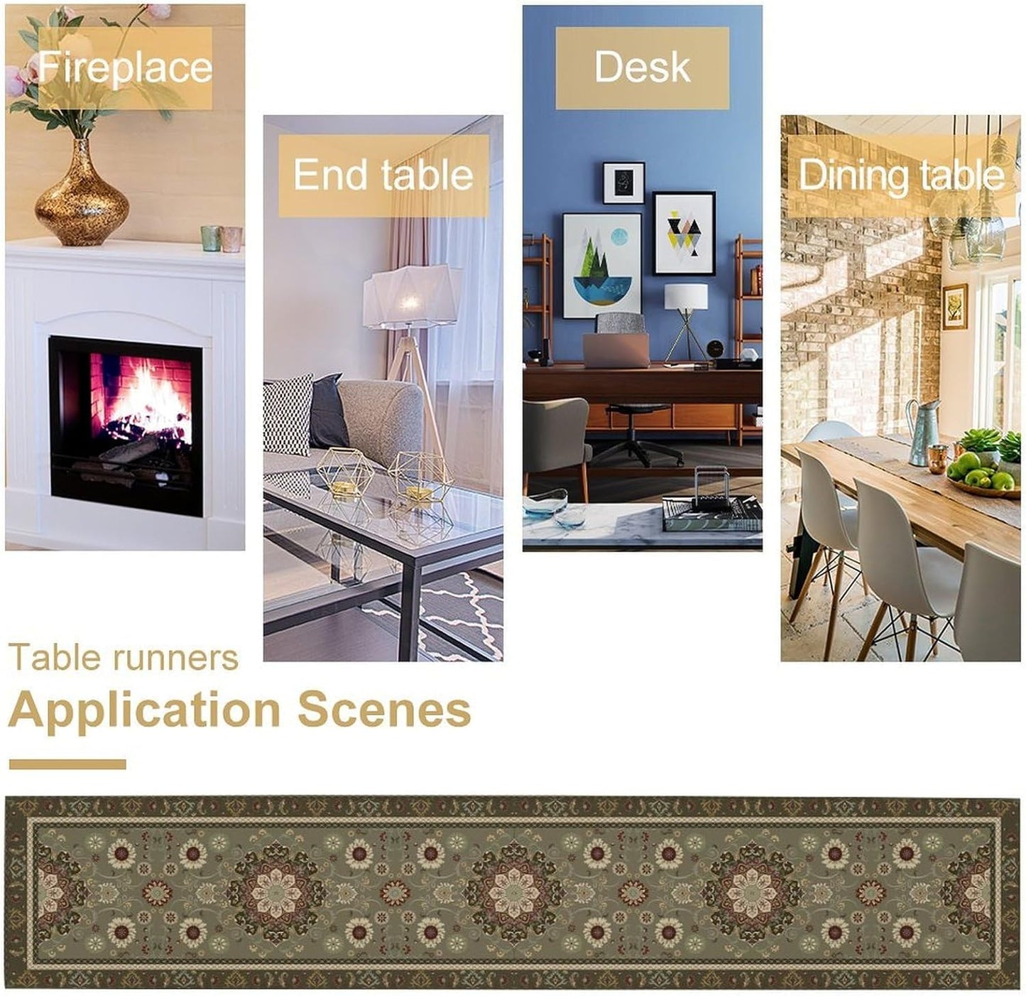 Vintage Paisley Floral Table Runner, Brown Boho Rustic Farmhouse Flower Pattern for Home Kitchen Table Decor Dining Coffee Room Party Decor 13x120in