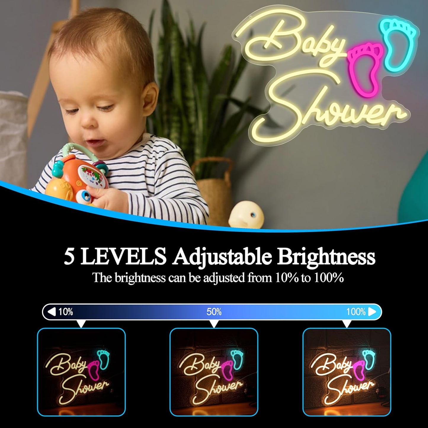 Baby Shower Neon Sign for Wall Decoration,Dimmable Oh Baby Neon Light for Gifts Bathroom Salon Children's Room Surname Shower Party(16.54 * 12.6In)