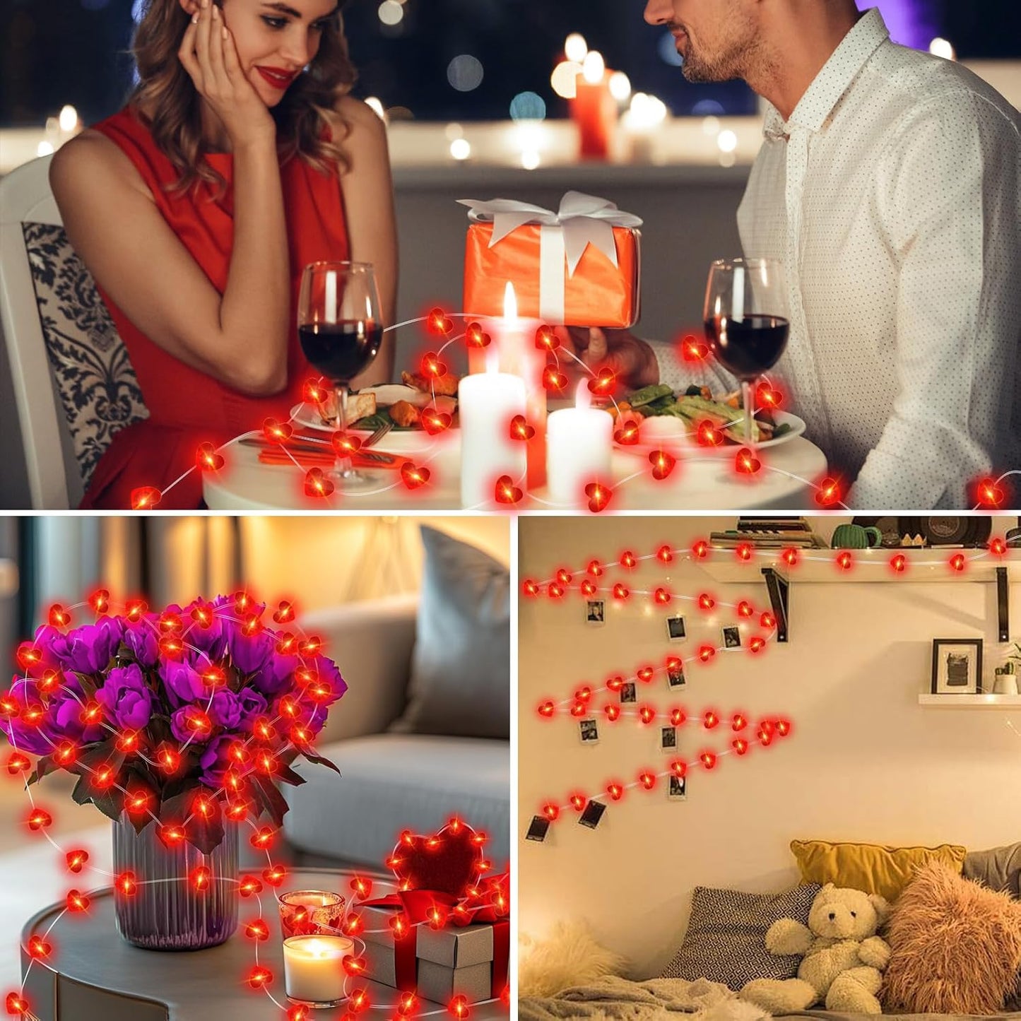 4 Pack Valentines Day Fairy Lights 7Ft 20 LED Twinkle String Lights Battery Operated Waterproof Firefly Starry for Mason Jar Party Wedding Christmas (Red, 4)