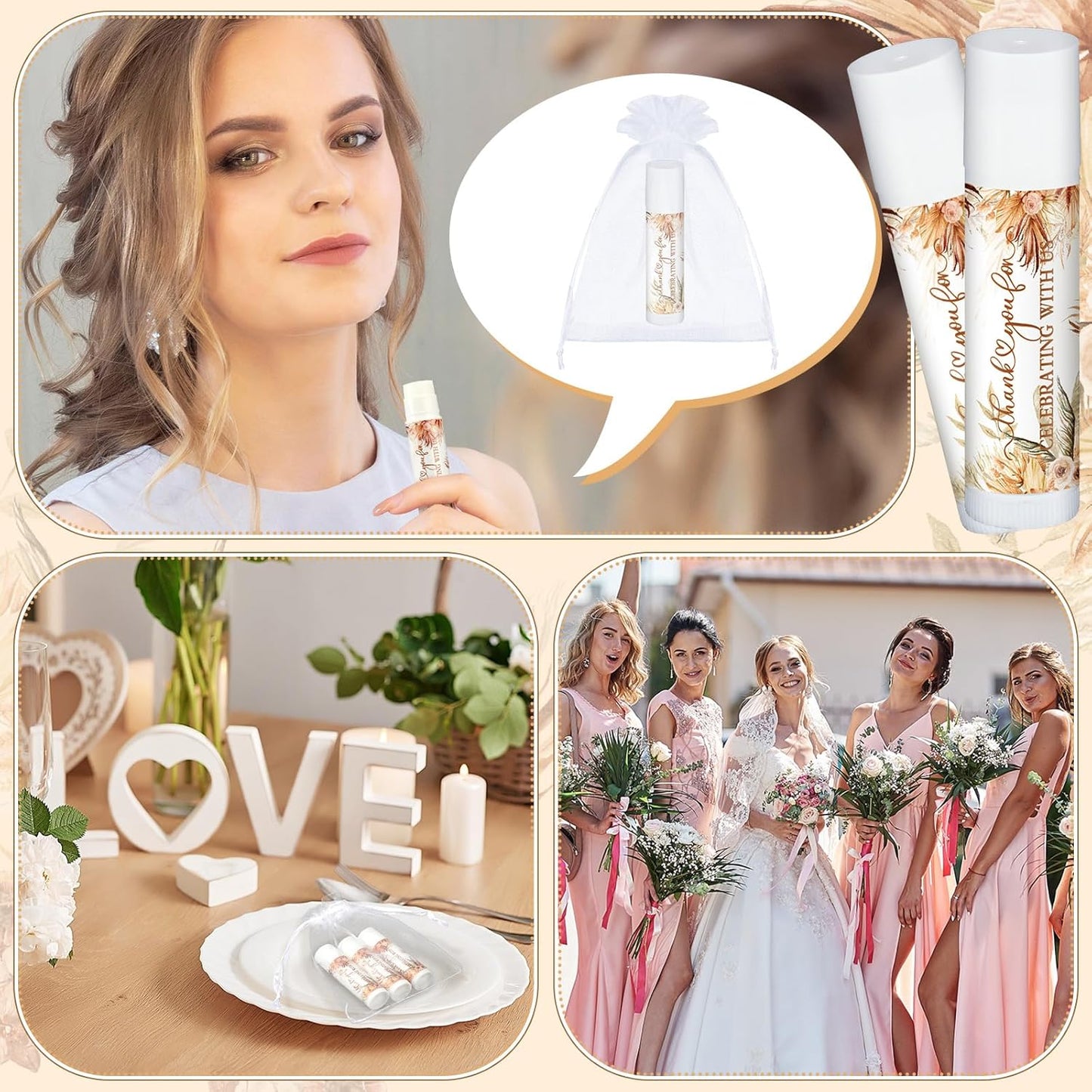 50 Pcs Wedding Bridal Shower Gifts Party Favors Bulk Floral Lip Balm Baby Shower Thank You Appreciation Gifts for Women Tea Bachelorette Party(Elegant)