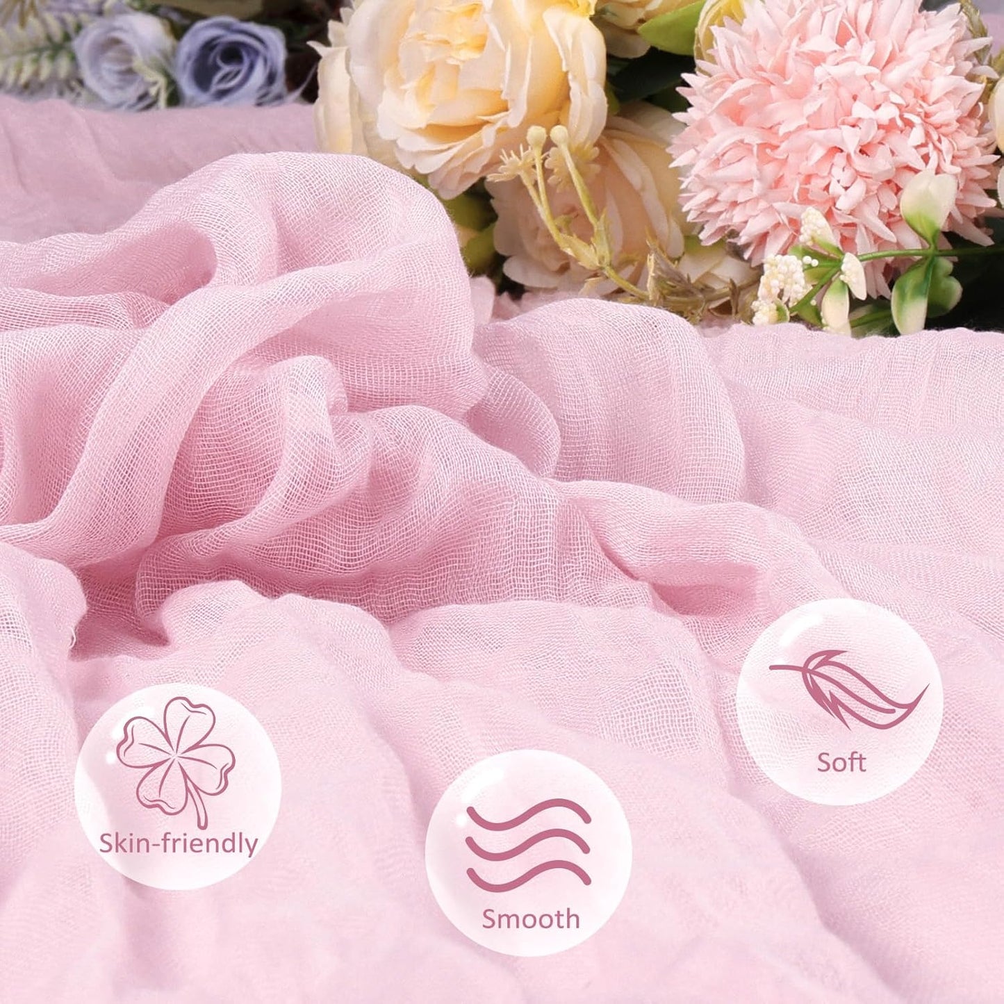 6 Pack Pink Table Runner 10ft Boho Gauze Fabric Cheesecloth Table Runner 35 x 120 Inch Rustic Sheer Runner for Romantic Wedding Centerpiece Decor Baby Shower Party Table Decoration