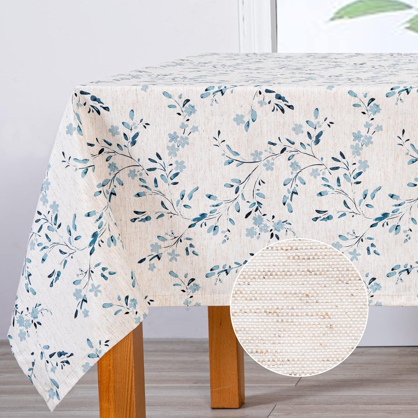 MYSKY HOME Rectangle Table Cloth 60x84 Inch - Spring Summer Floral Tablecloth, Waterproof Linen Fabric Oblong Table Cloth for Kitchen Dining Tablecloth for 4 Feet Table Blue, Small Blue Flower Design