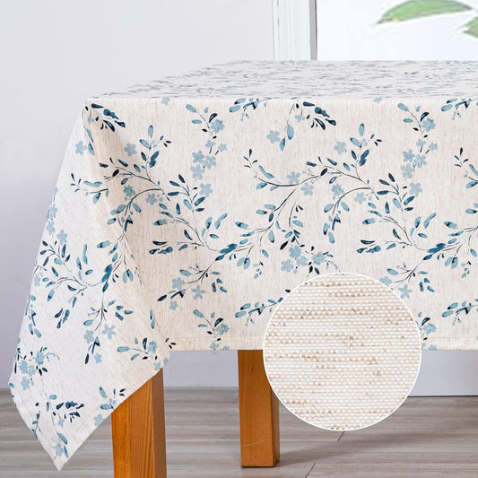 Mysky Home Rectangle Table Cloth 60x102 Inch - Spring Summer Floral Tablecloth, Waterproof Linen Fabric Oblong Table Cloth for Kitchen Dining Tablecloth for 4 Feet Table Blue, Small Blue Flower Design