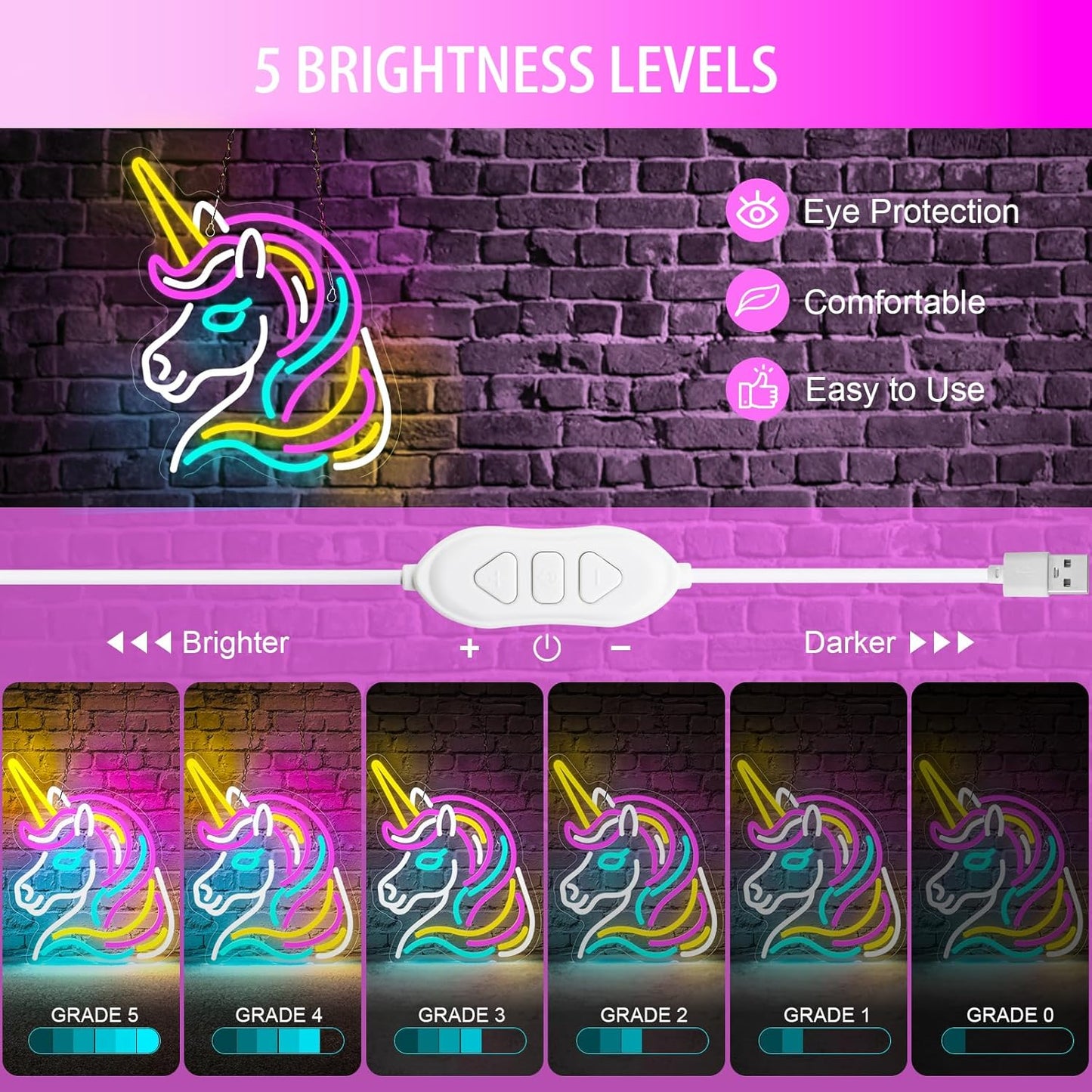 Unicorn Neon Sign for Wall Decor, Dimmable Colorful Unicorn Neon Lights for Girls Room, USB Powered Unicorn Led Signs for Bedroom Kids Room, Perfect Gifts Unicorn Lights for Girls(13"*12.6")