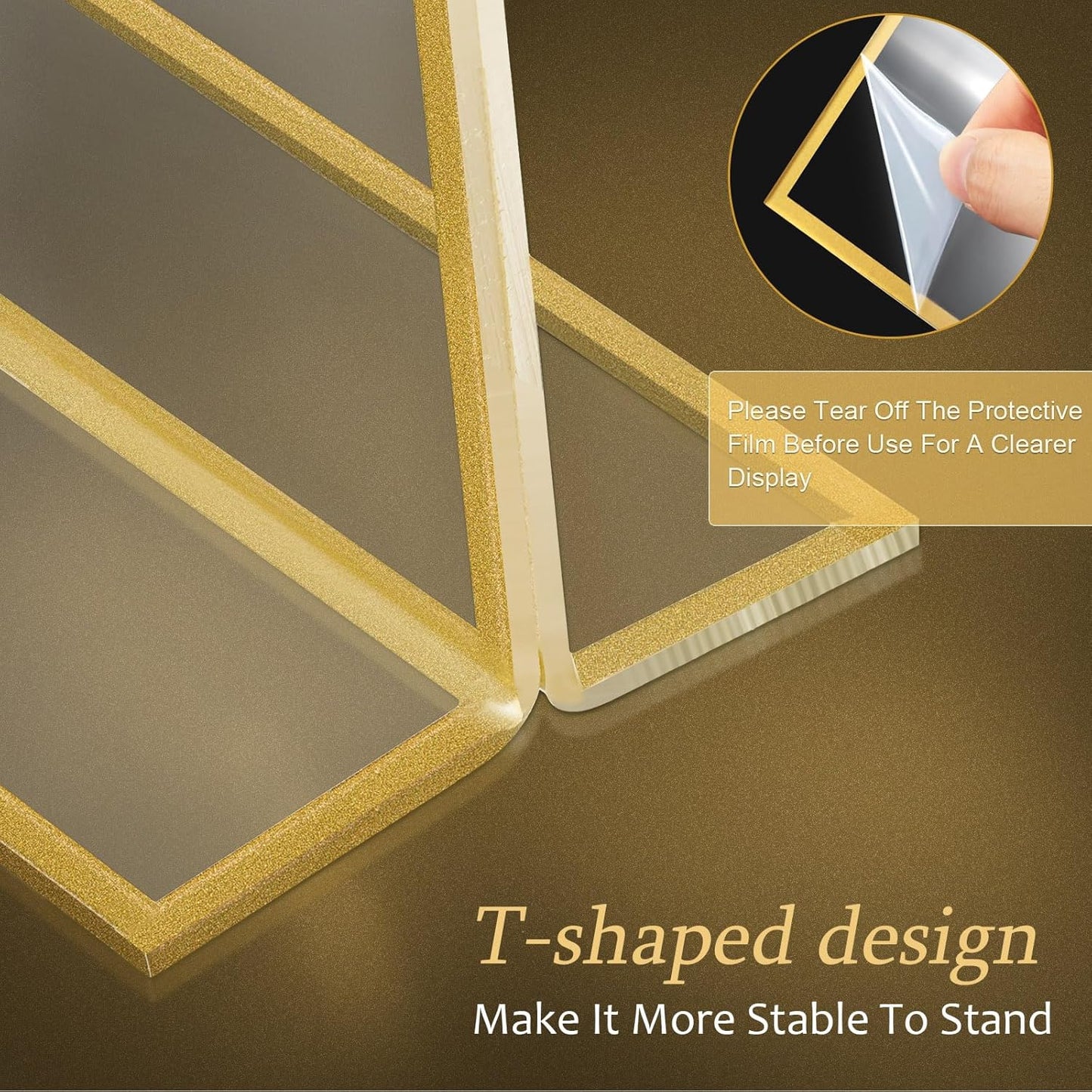 Hoteam 24 Pack 7 x 5 Clear Acrylic Sign Holder with Gold Borders, Gold Picture Frame, Double Sided Wedding Table Number, Acrylic Menu Stands for Wedding Table, Restaurant Sign, Photos Display