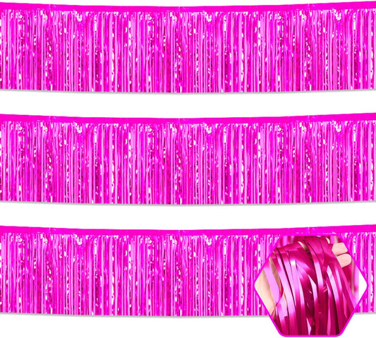 3 Pack 10 Long Rose Red Metallic Foil Fringe Garland Wall Hanging Tassle Banner, Mother's Day, Easter, Parade Floats, Birthday, Theme Party, Wedding Party Decorations