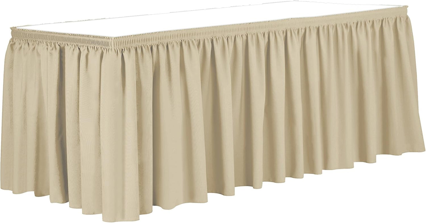 Ultimate Textile Pleat Polyester Fabric Table Skirt - Machine Washable Flame Resistant with Clips for Events, Weddings & Trade Shows, Cut & Sewn in Paterson, NJ - Tan, 7' Shirred Pleat