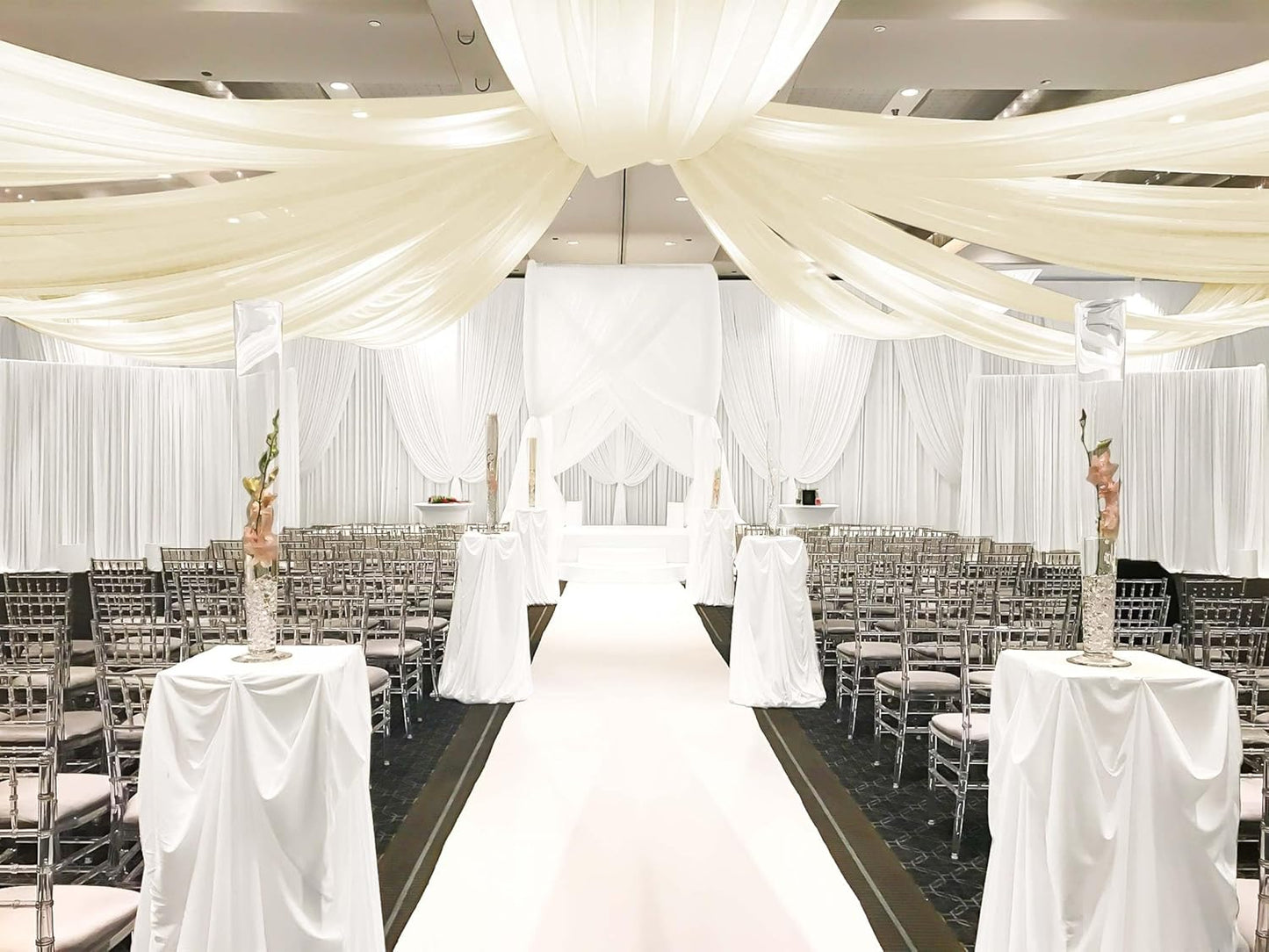6 Panels Ivory Ceiling Drapes for Wedding, 5ftx10ft Ceiling Drapes Cheesecloth Sheer Fabric Curtain Wedding Arch Draping Fabric Romantic Ceiling Decorations for Wedding Party Ceremony Stage
