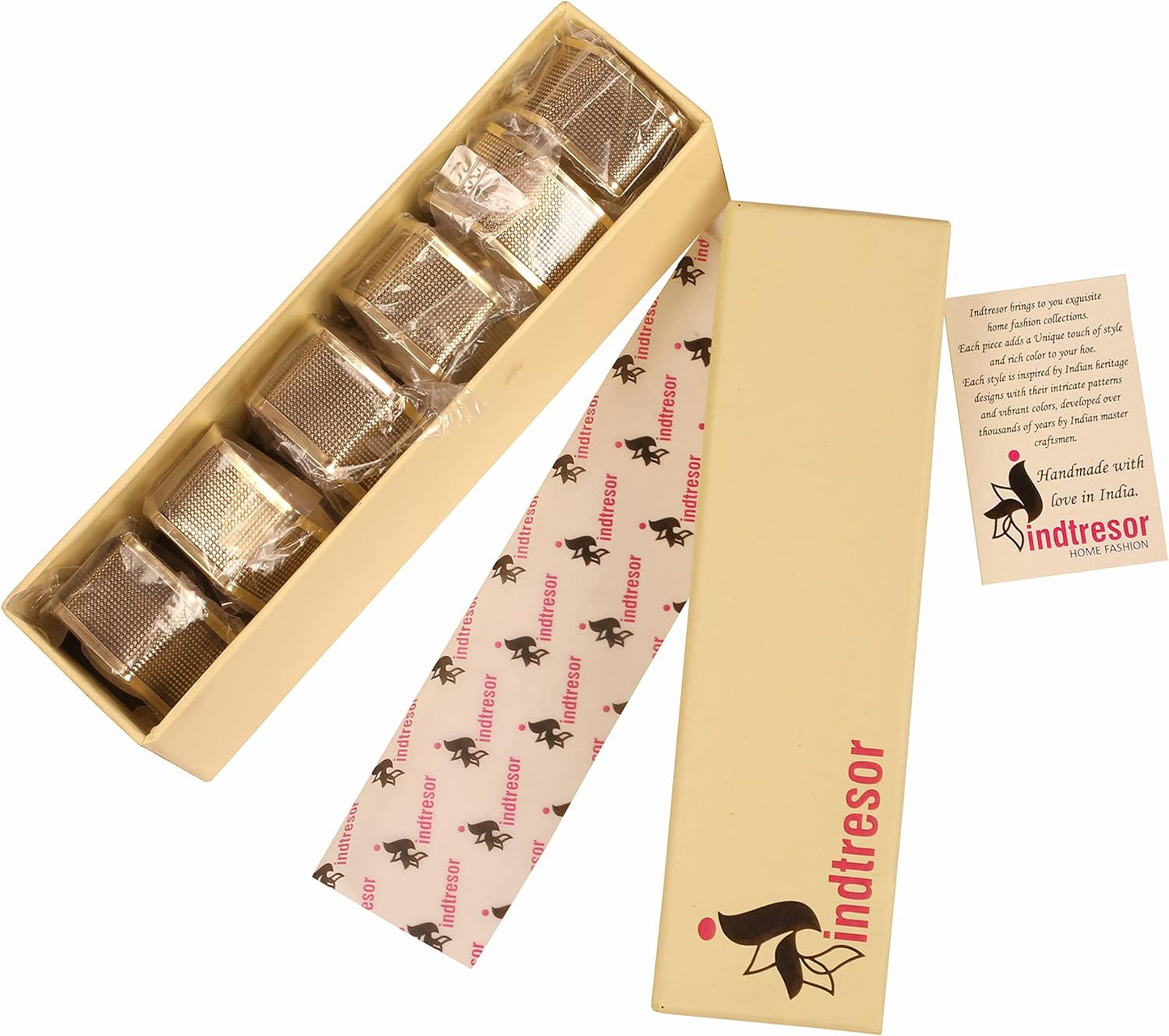 Brass Base Artistic Handcrafted Beautiful Geometric Hexagon Shape Large Size Party Dining Table Napkin Holders in Antique Gold Tone. (Set of 6).