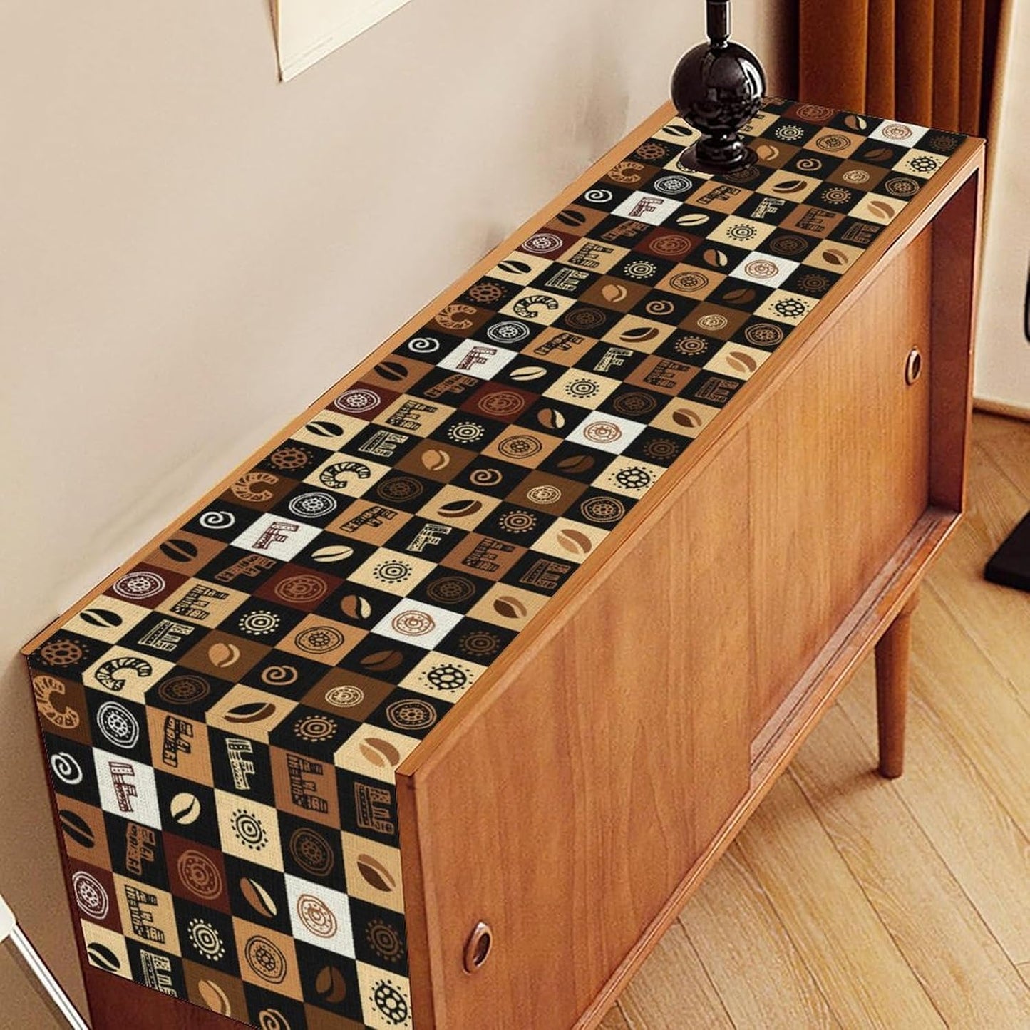 Coffee Theme Table Runner, Rustic Farmhouse Coffee Cup Latte Cappuccino Tea Party Cafe Table Center Decor for Home Kitchen Dining Patio Holiday Party Indoor Outdoor Table Decorations, 13"x72" Inch