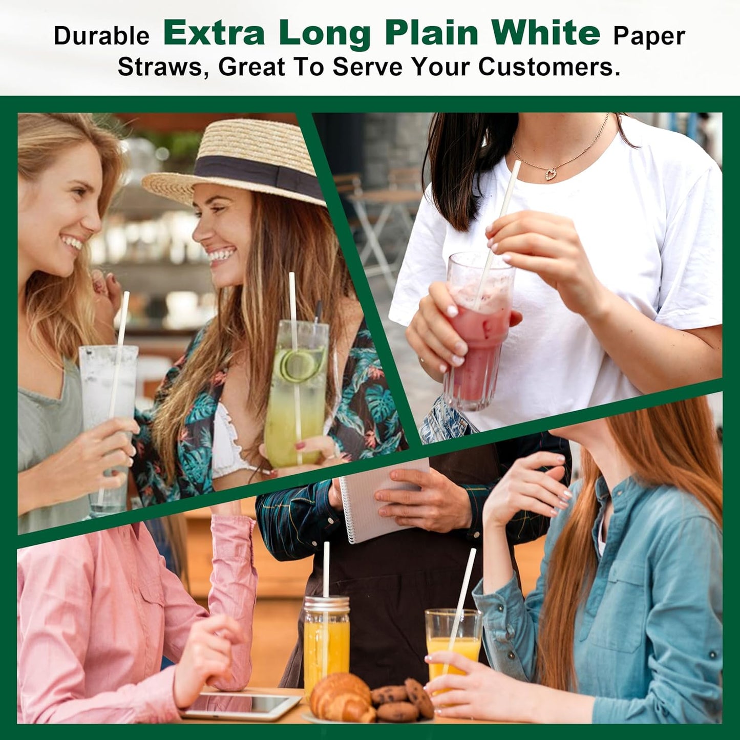 10.25" x 0.24‘ Long Disposable Paper Drinking Straws Bulk - Unwrapped, Dye-free White [600 Counts]