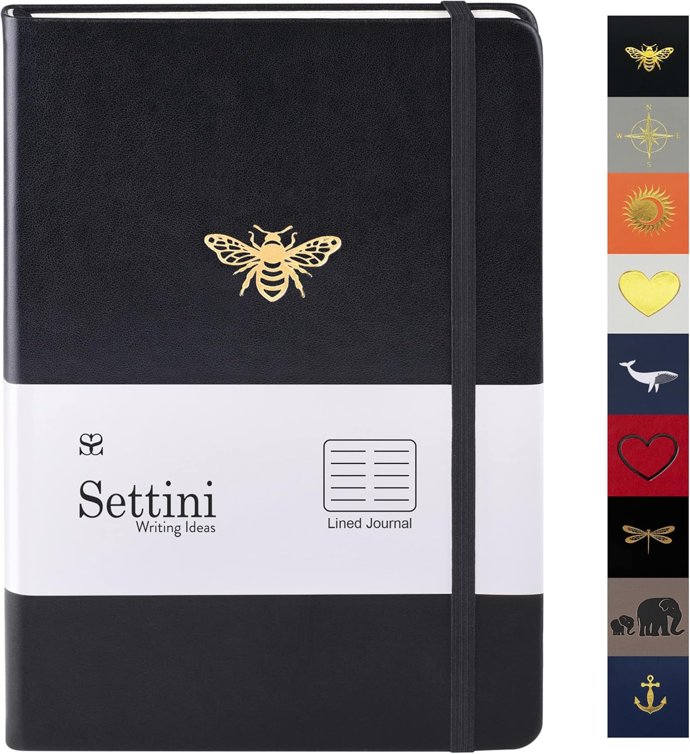SETTINI Lined Journal, Ideal for Journaling - A5 Vegan Leather Notebook, 192 Archival-Quality Pages, QuillEase Bleed-Free Paper, Inner Pocket & Bookmark - Bee Gifts, Black Bee