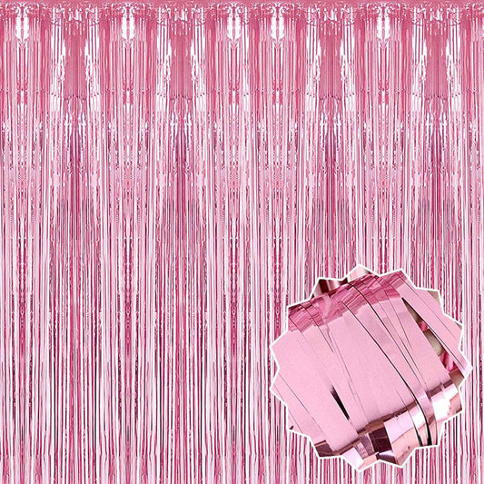 3 Pack Pink Foil Fringe Curtains Backdrop, 3.28 x 9.8 Ft Metallic Streamers Tinsel Curtains Background for Photo Booth, Birthday, Halloween, Christmas, Thanksgiving, New Year Party Decorations