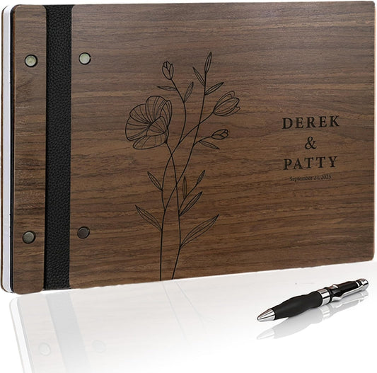 Customized Wooden Guest Book for Weddings, Funerals & Events - Personalized Keepsake Memory Book with Engraved Name & Design (A5-5.83×8.27inch)