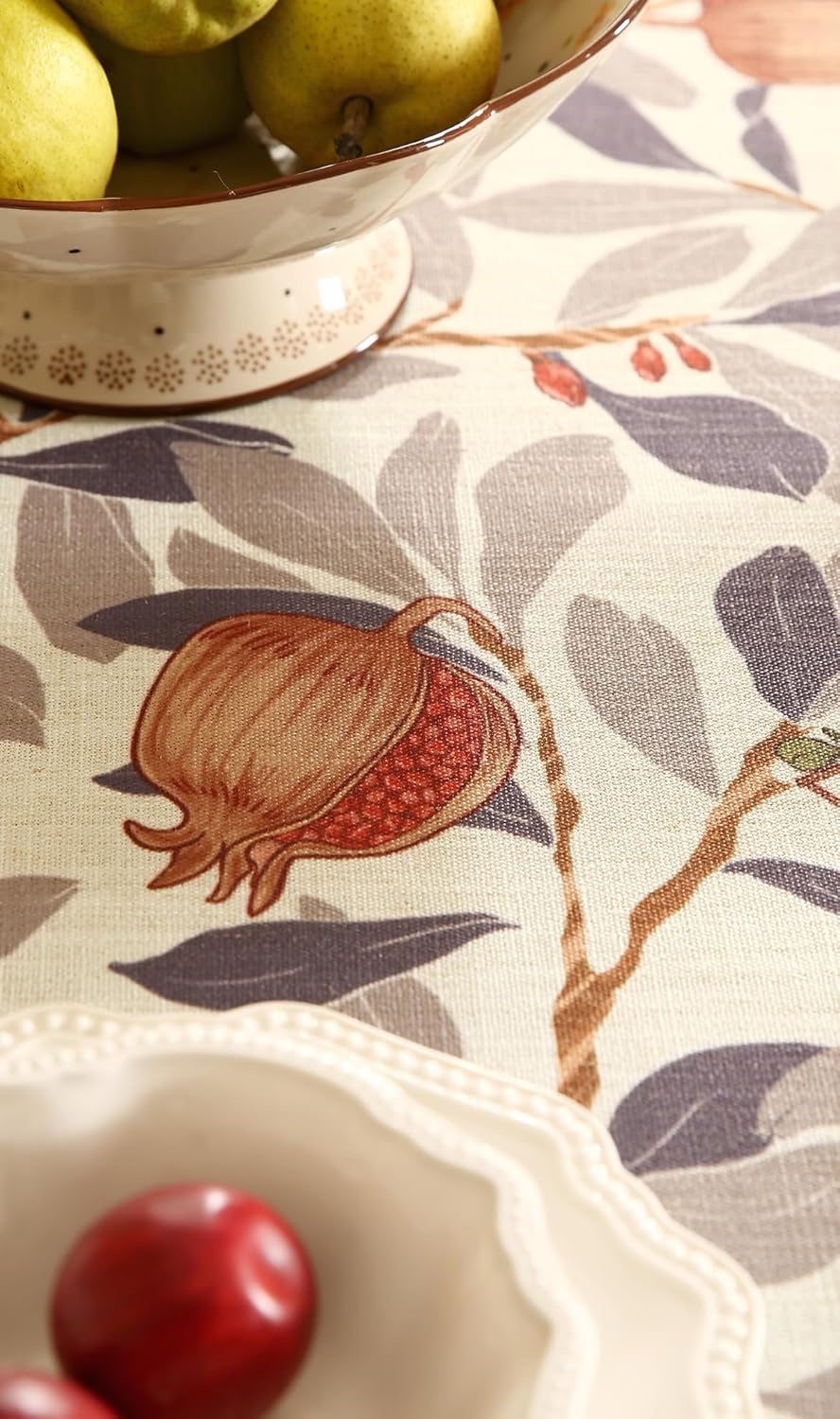 patdrea Designer Linen Round Tablecloth,Vintage Pomegranates and Leaves Tree Tablecloths,Fall Table Decor Cover for Kitchen Dining Christmas,Thanksgiving,Tea Party,Diameter 67"-Tehran a