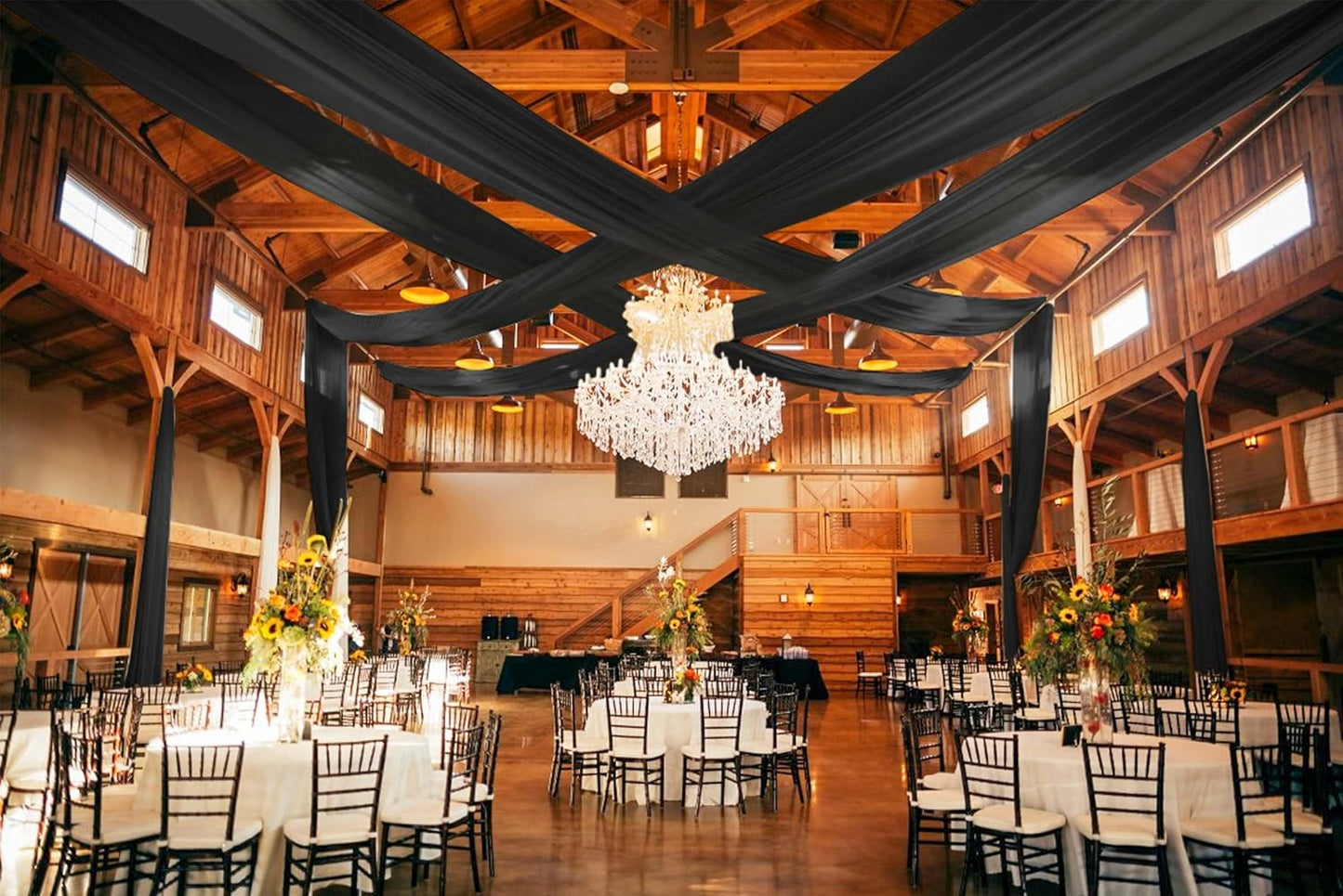 6 Panels Black Ceiling Drapes for Wedding 5ftx15ft Ceiling Drapes Wedding Arch Draping Fabric Cheesecloth Sheer Curtain Romantic Ceiling Decorations for Weddings Party Banquet Ceremony Stage