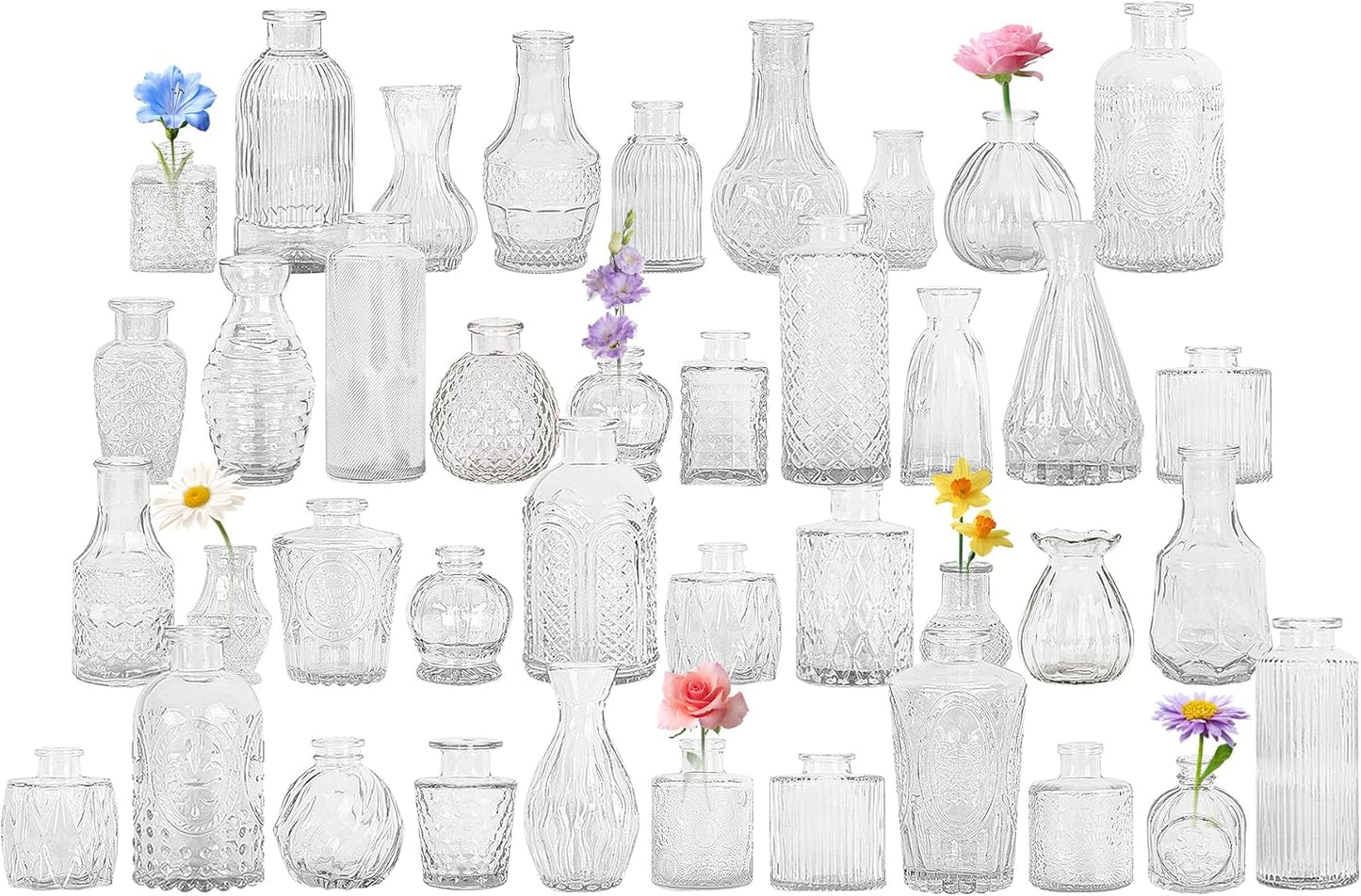 40Pcs Glass Bud Vase Set,Small Flower Vase for Tables Centerpieces Decor, Mini Vintage Clear Vase for Home,Wedding,Party Decorations（40 Pcs，Clear）