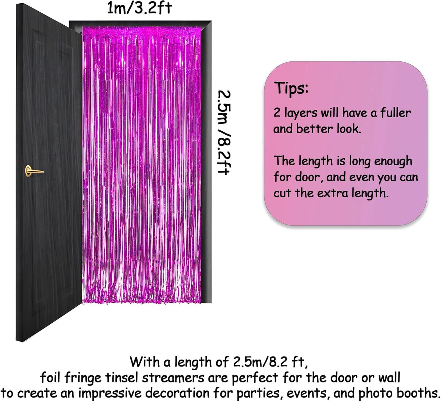 Magenta Tinsel Curtain Party Backdrop - GREATRIL Foil Fringe Curtain Photo Booth Streamers for Bachelorette Party Engagement Bridal Shower 2 PCS