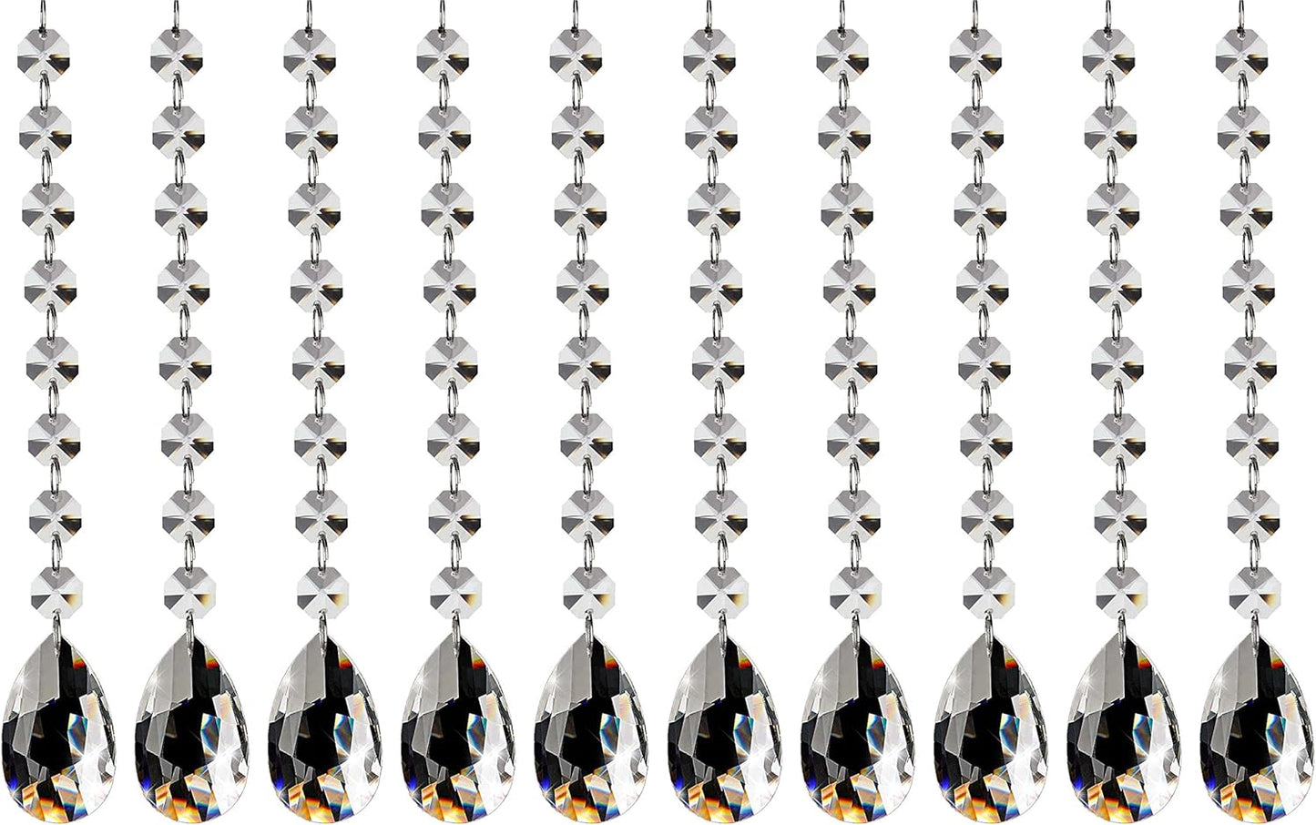 Fushing 10Pcs 1ft Teardrop Crystal Strands, Hanging Beads Chain Garland, Chandelier Pendants Parts Glass Beads (50mm, Clear)