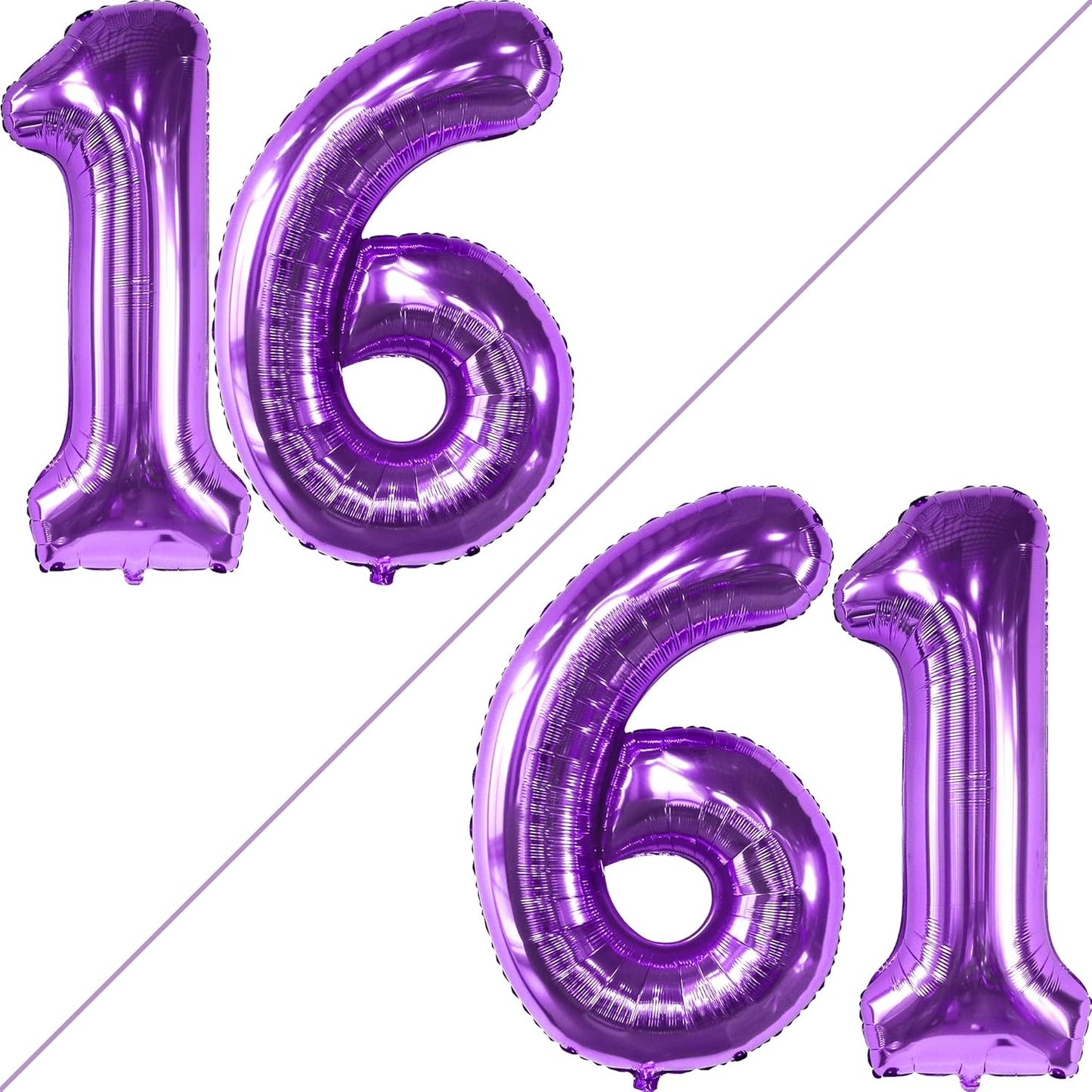KatchOn, Purple 16 Balloons Number - Giant, 40 Inch | Mylar 16 Balloon Numbers Purple for Sweet 16 Party Decorations Purple | Sweet 16th Birthday Decorations for Girls | Purple Sweet 16 Decorations