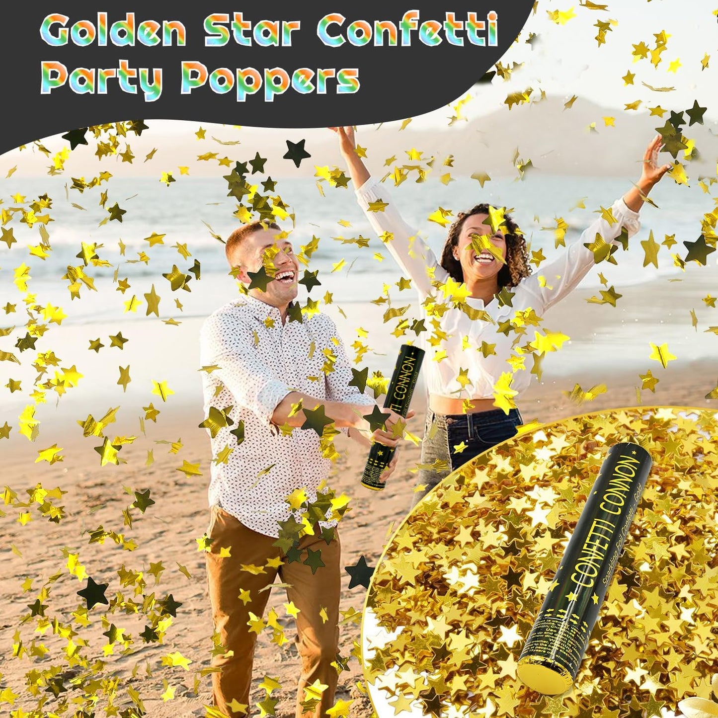 Confetti Poppers Gold Confetti Cannon 12Pack Metallic Foil Stars Sequin Golden Confetti Party Poppers Confetti Shooters for Celebration Birthday Wedding 2024Graduation 4th of July New Year Christmas