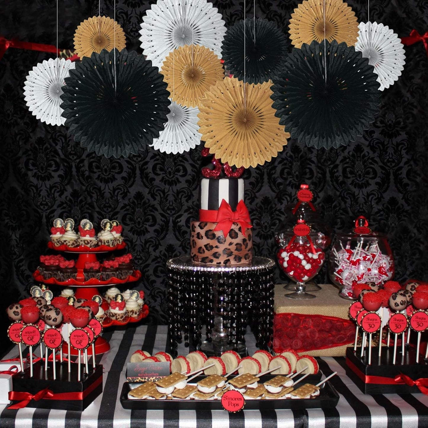 18 Pcs Black Gary Gold Hanging Paper Fan, Hanging Honeycomb Round Paper Fans for Weddings, Birthdays, Christmas, Baby Showers, Classroom, Events Ceiling Party Supplies Decorations