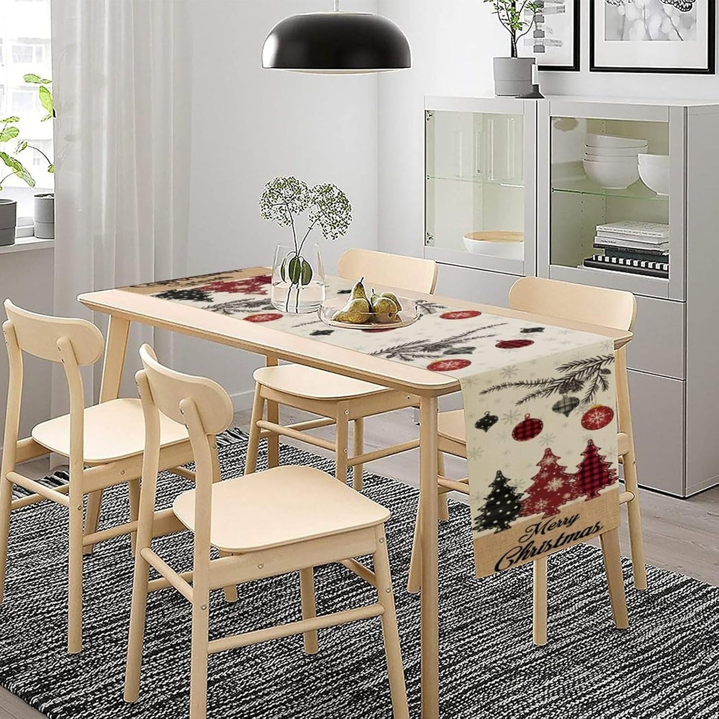 Merry Christmas Table Runner,Winter Xmas Holiday Kitchen Dining Table Decoration for Home Party Decor 13x90 Inch