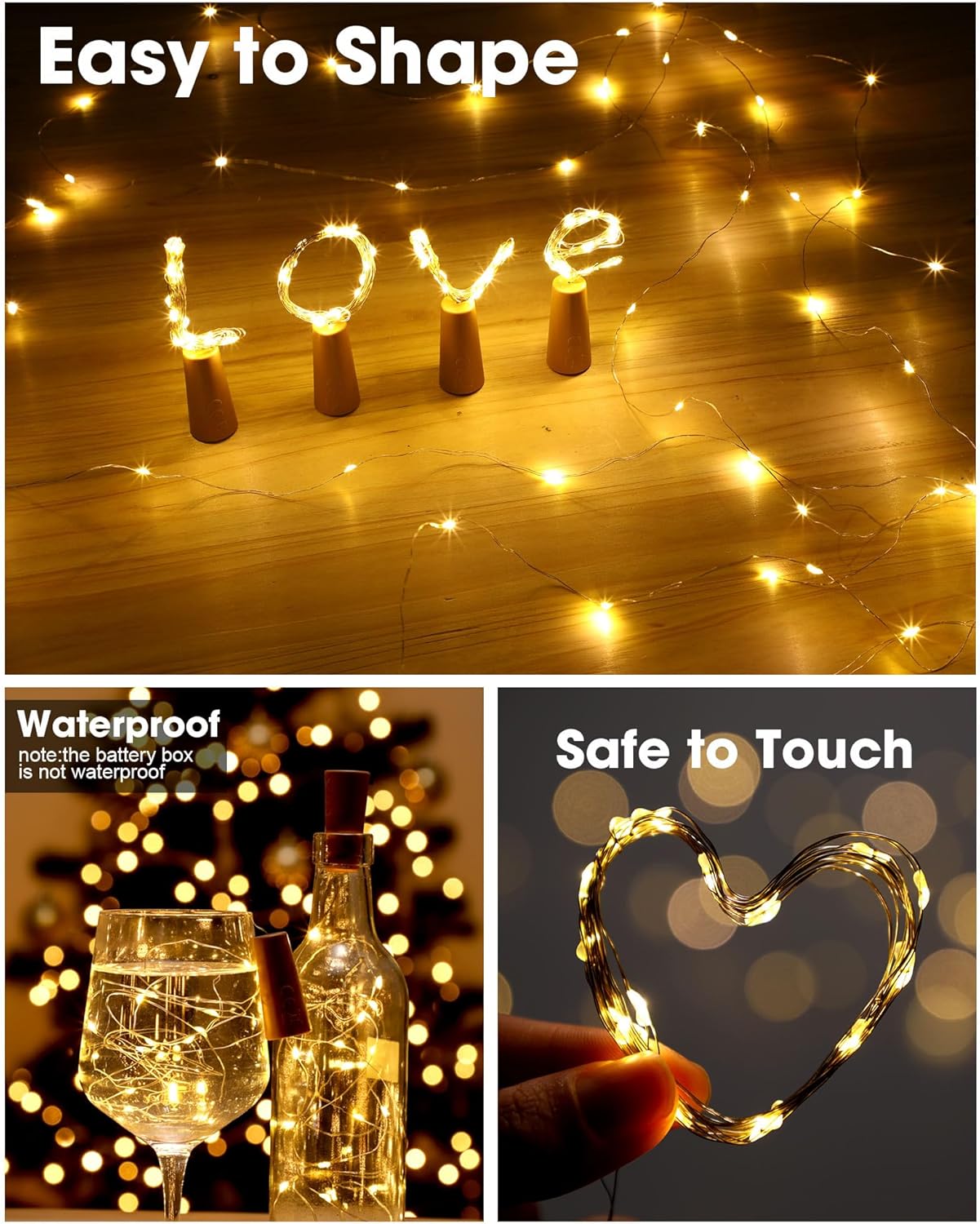 Hortsun 80 Pack Wine Bottle Lights with Cork Fairy Mini String Lights Battery Operated Mini Waterproof 7 ft Silver Wire 20 Led Cork Shape for Christmas, DIY, Party, Decor, Wedding, Bar(Warm White)