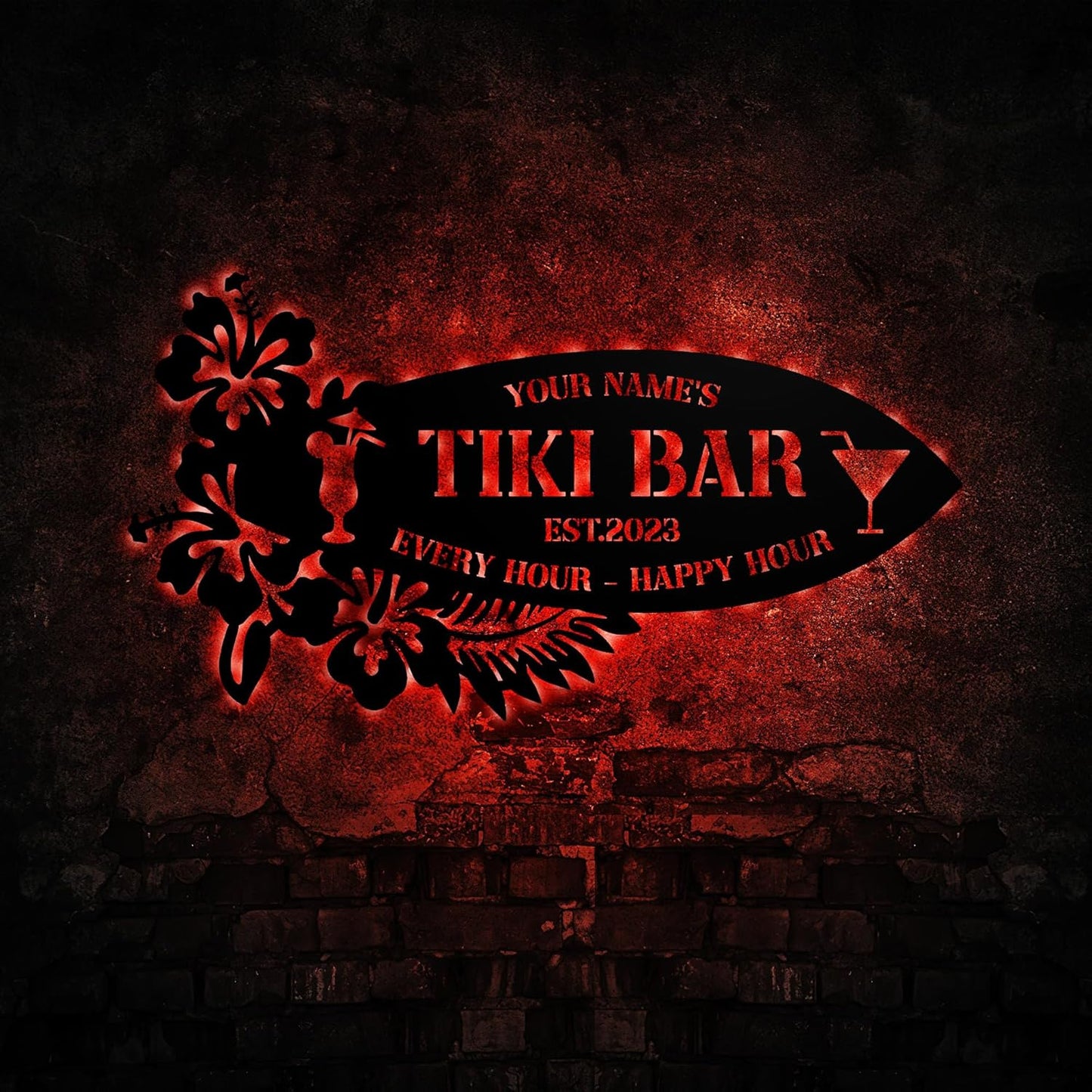 Personalized Tiki Bar Decor LED Tin Metal Sign Wall Art, Backyard Grill Pool Area Decorations, Poolside Tiki Bar Beach House Gifts