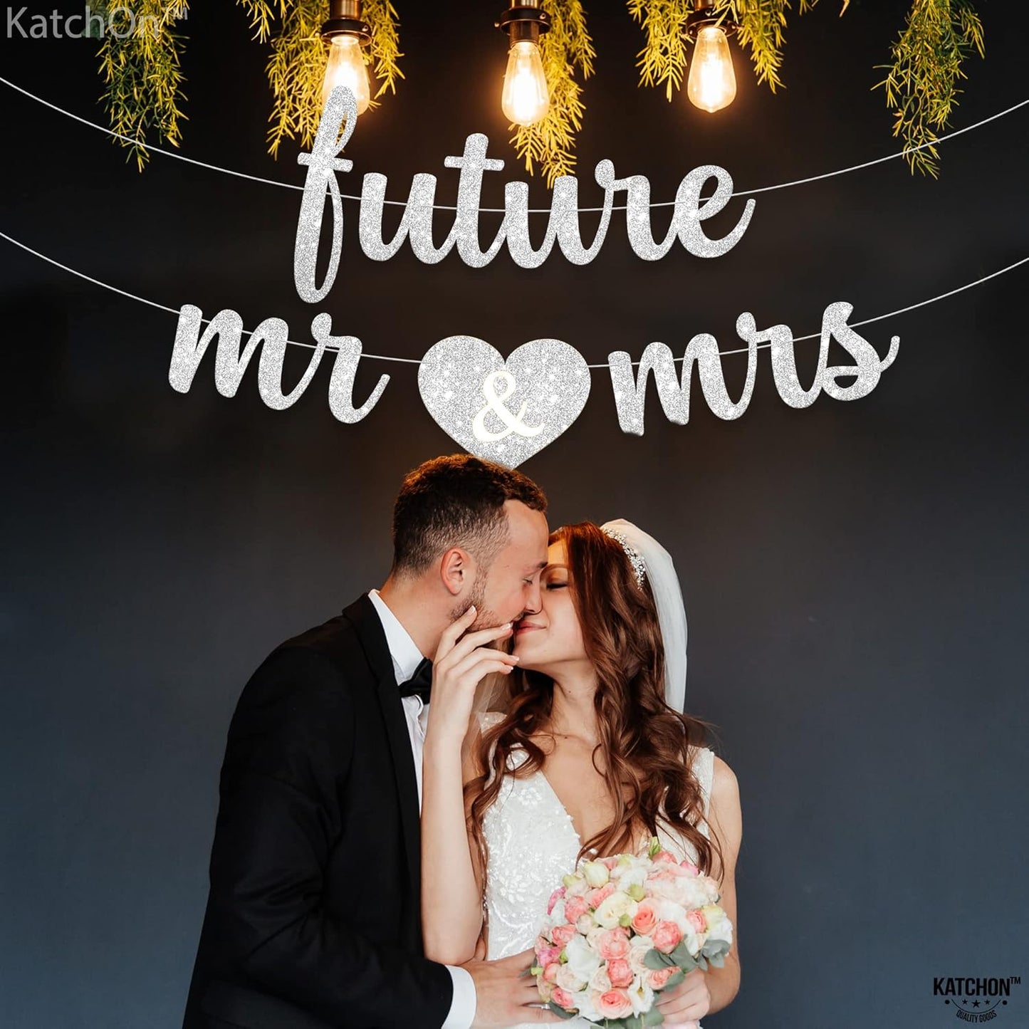 KatchOn, Silver Glitter Future Mr & Mrs Banner - 10 Feet, Pre-Strung, No DIY | Future Mr and Mrs Banner | Engagement Party Decorations | Bachelorette Party Decorations, Bridal Shower Decorations