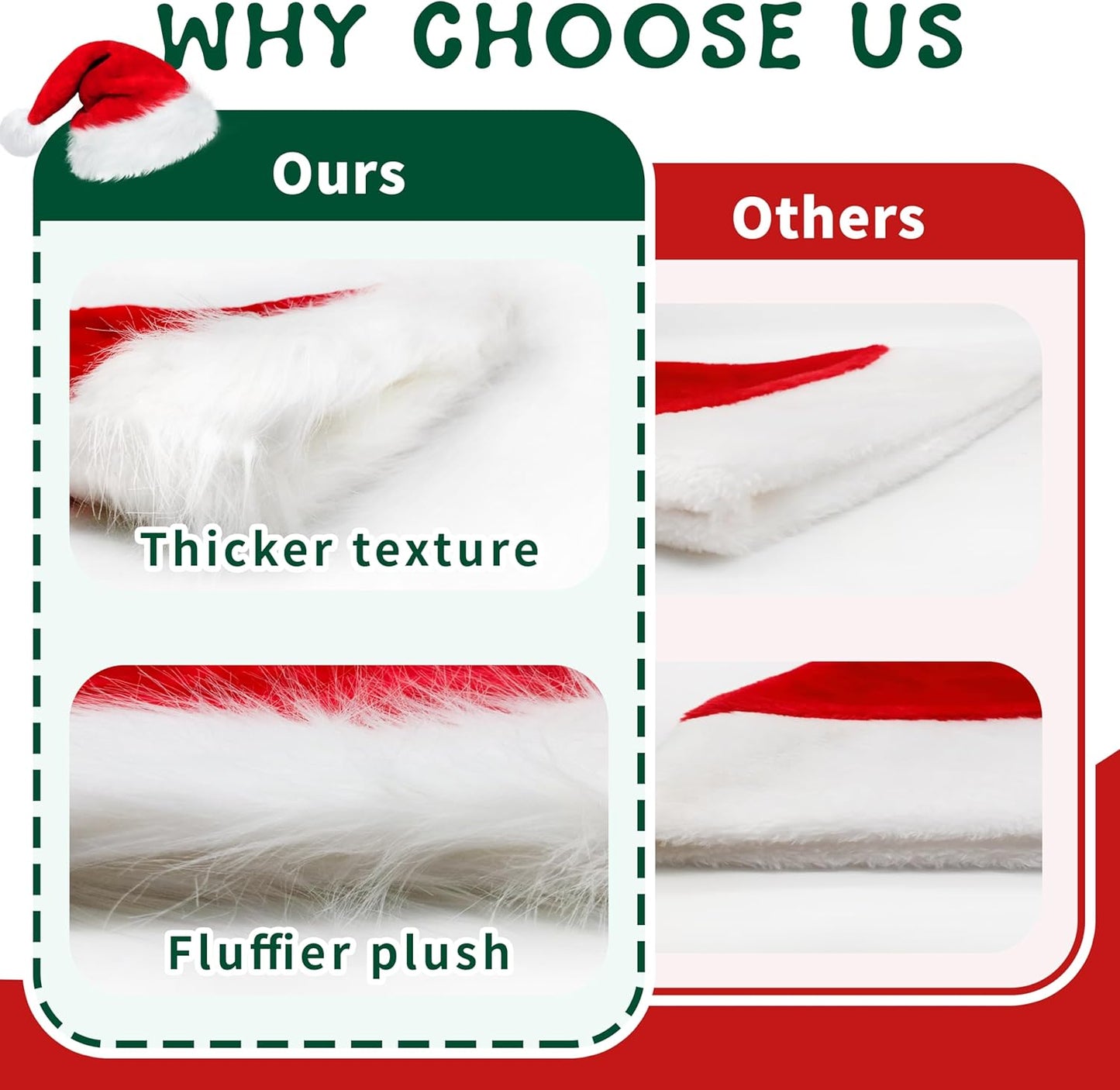 MNKXL Velvet Santa Hats Adults,Santa Hat for Women and Men,Unisex Soft Thicken Fur Santa Claus Hat,Christmas Holiday Headwear