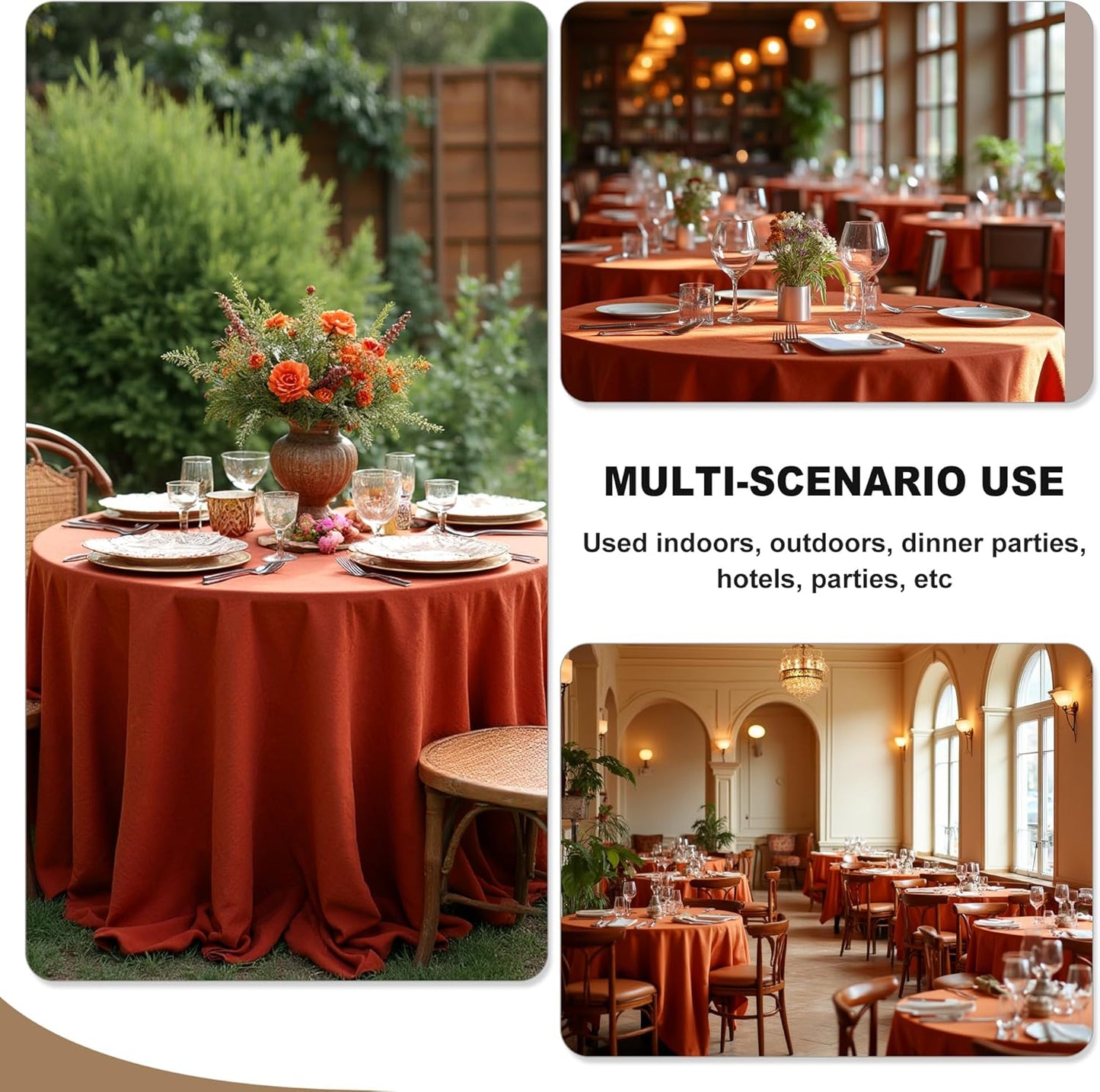 Fitable 6 Pack Rust Round Tablecloths - 120 Inches in Diameter - Stain Resistant and Washable Fall Table Clothes, Polyester Fabric Table Covers for Wedding, Party, Banquet, Formal Events