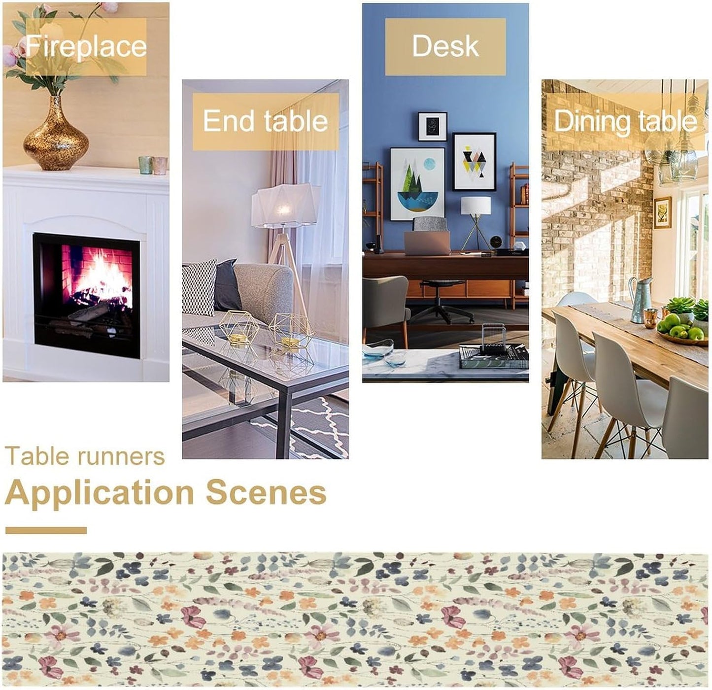 Watercolor Floral Table Runner, Vintage Colorful Floral Natural Style Pattern Decorative Home Restaurant Kitchen Rectangle Table Runner,13in（33cm） W * 108in（274cm） L