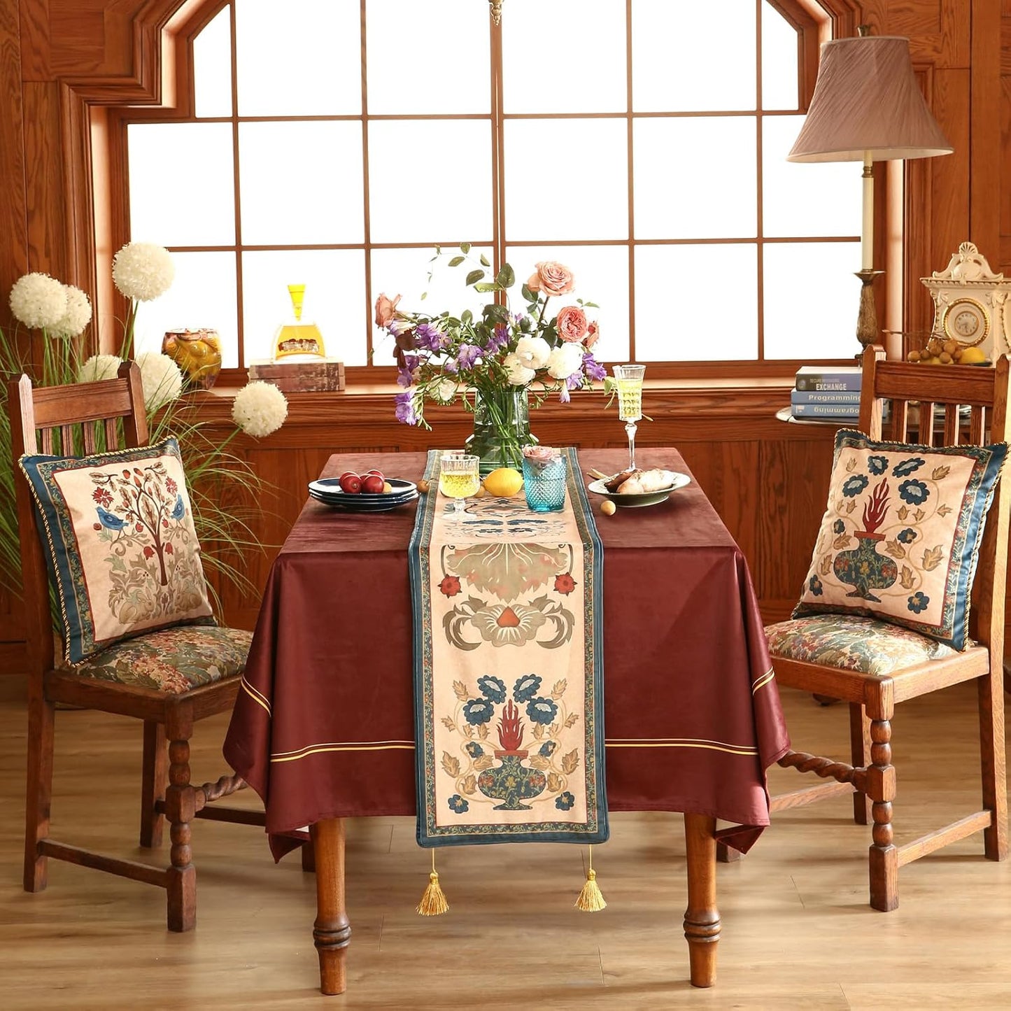 patdrea Designer Casual Wild Floral Velvet Table Runner 71 Inch Long, Brown Occult Bouquets Pattern Table Mat, Decoration for Kitchen Dining Coffee Table Cabinet Banquet Thanksgiving,12"*71"