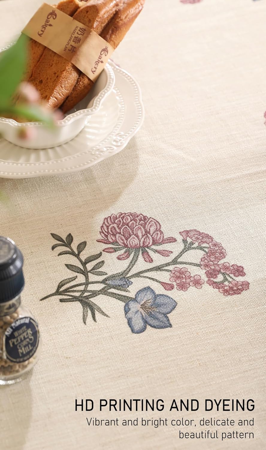 ISAENNE Designer Linen Light Beige Round Tablecloth,French Colorful Floral Table Cloth,Fall Stain Resistant Decor Tablecloths for Dining Thanksgiving Christmas Kitchen,Diameter 67"-Helena E