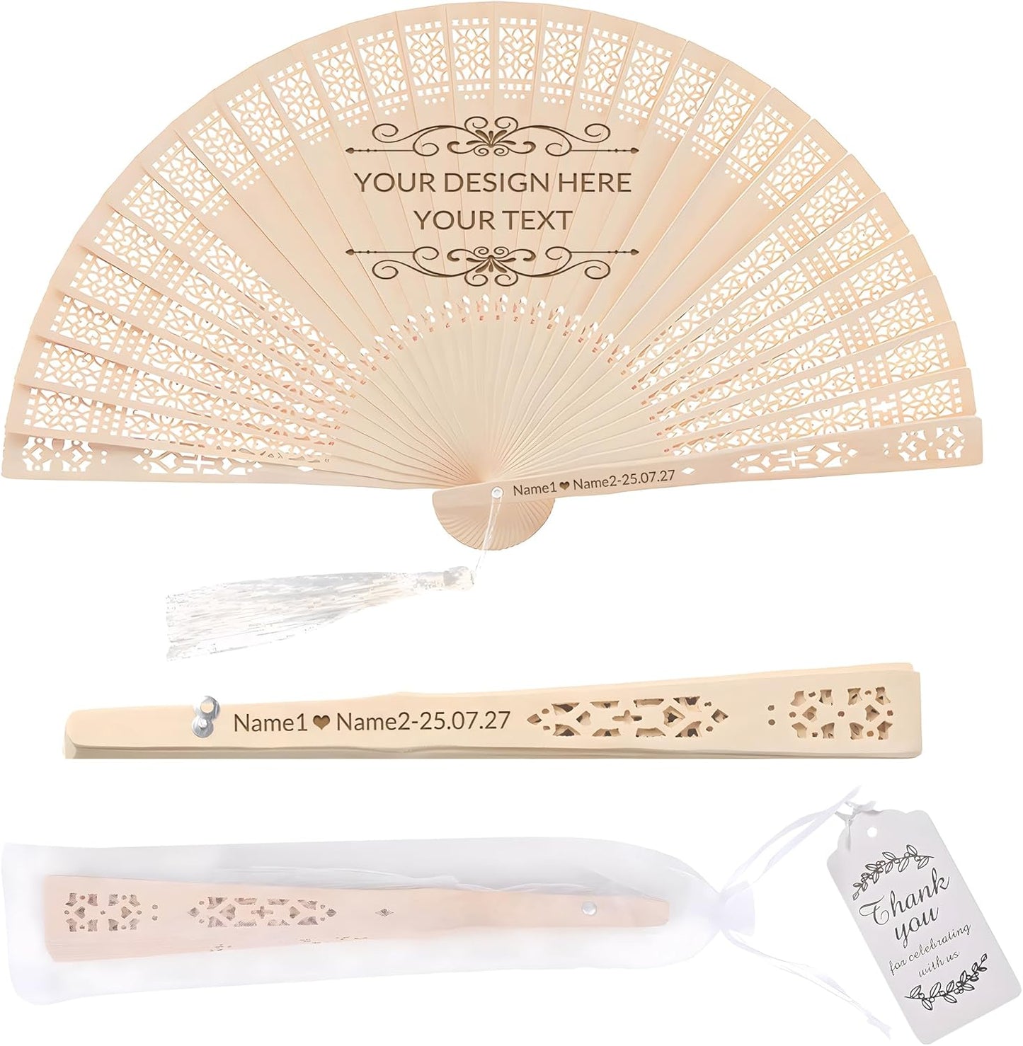 50 PCS Custom Fans Personalized Folding Fans for Line Dancing Wooden Hand Fan Wedding Favors Gift for Guests Personalized Fans for Events