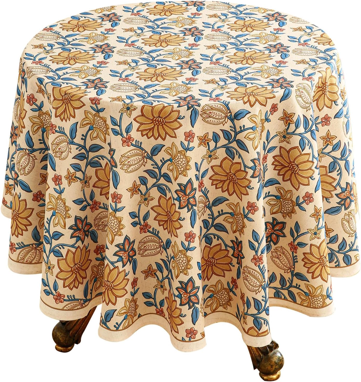 ISAENNE Designer Bohemian Floral Small Round Tablecloth,Linen Colorful Table Cloth,Wrinkle Resistant Decor Tablecloths for Dining Thanksgiving Kitchen Party Christmas,Diameter 55"-Estevan B