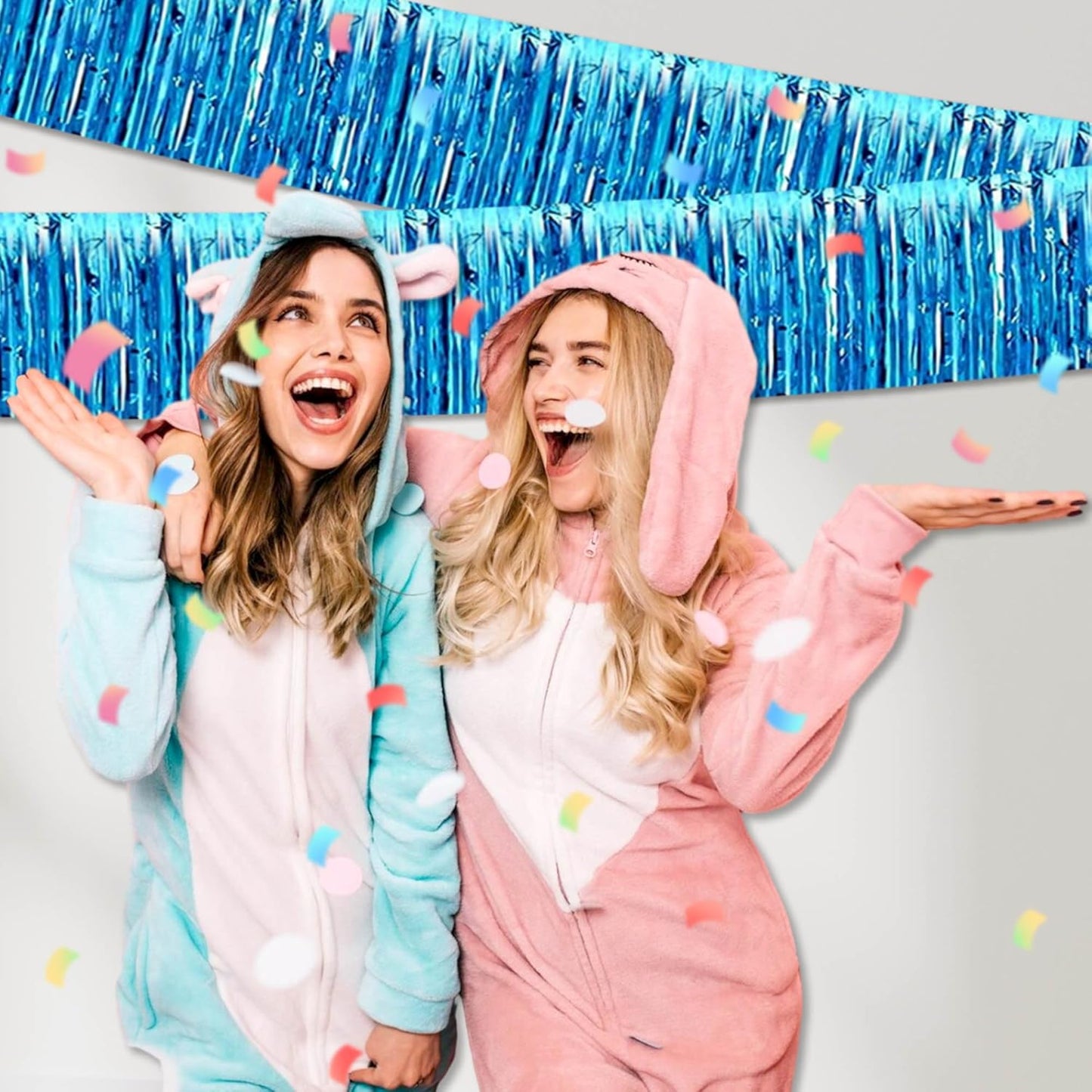 4 Pack 10 Ft Lake Blue Foil Fringe Garland Metallic Streamers Tinsel Banner Wall Hanging Garland Backdrop for Parade Floats, Halloween, Christmas, Thanksgiving, New Year Party Decorations