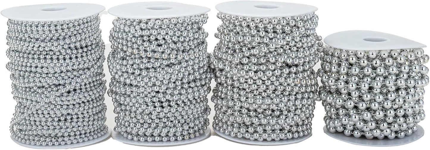 6mm Crafts Faux Pearl Beads Garland Pearl Bead Roll Strand of Pearls to Decorate Floral Centerpieces Wedding Party Favor Christmas Tree(82Feet Silver)