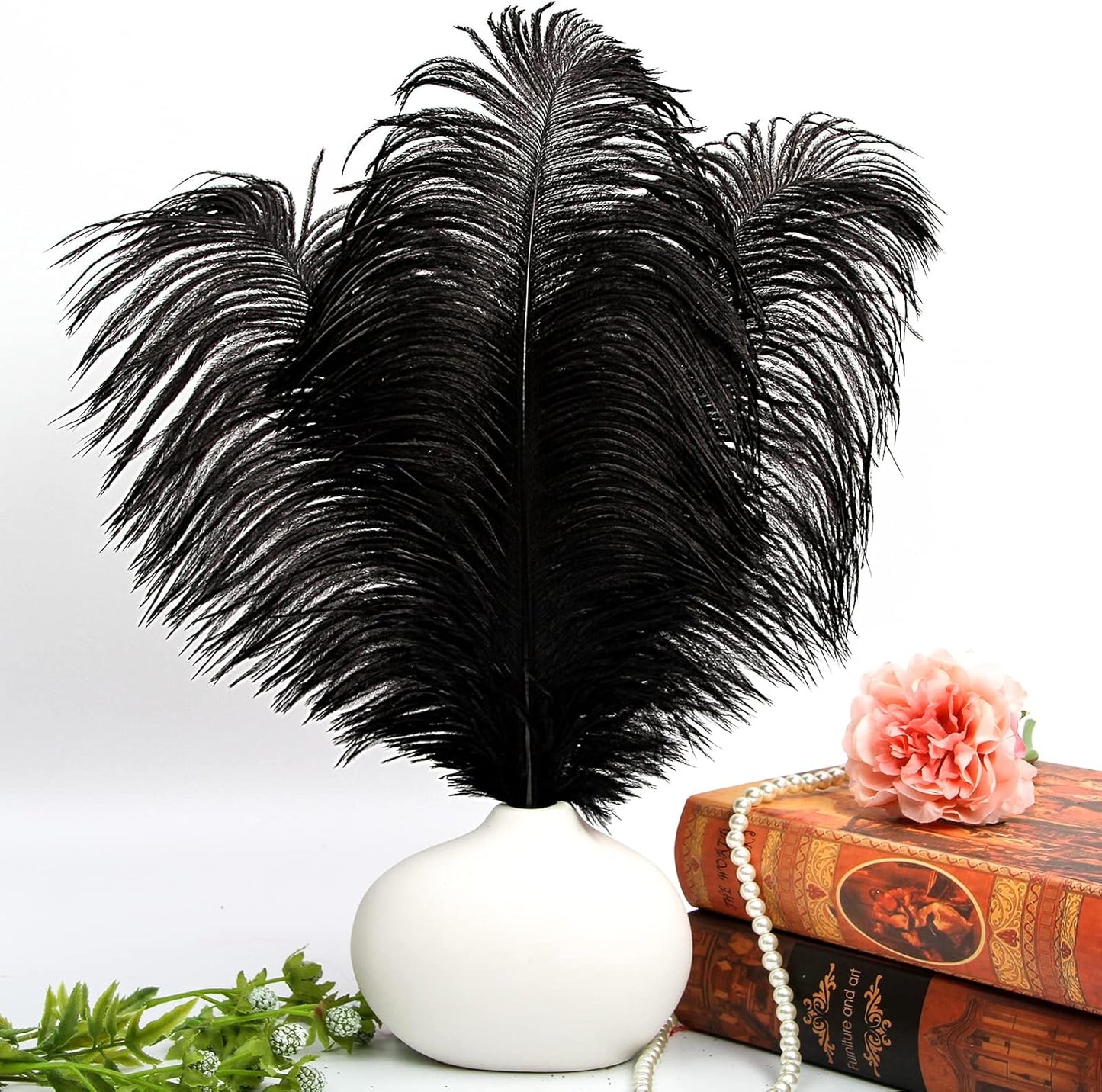 THARAHT Black Ostrich Feathers 12pcs Large Natural Bulk 12-14Inch 30cm-35cm for Wedding Party Centerpieces Halloween and Home Decoration Feathers
