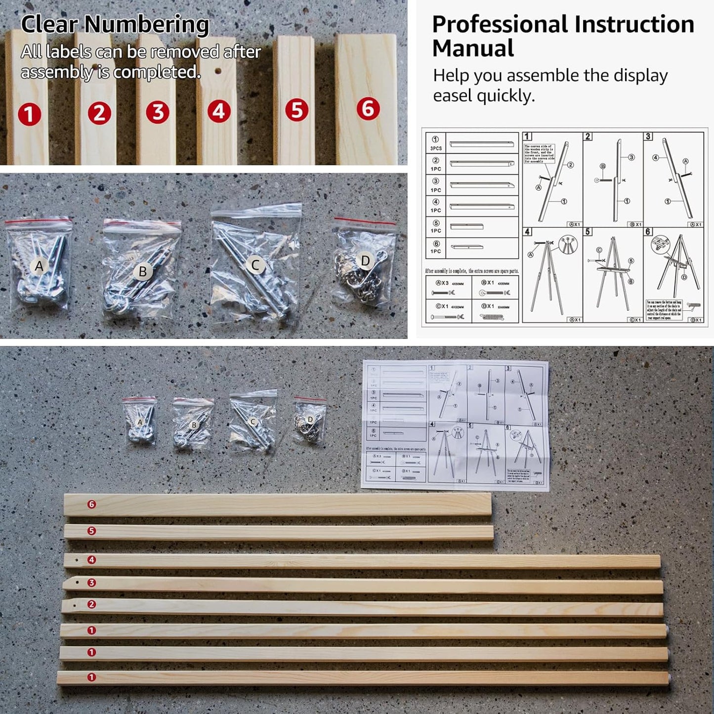 NianFeng Wooden Easel Stand for Sign, Easel Display Stand Floor for Wedding Sign with Adjustable Tray, 63-Inch, Tripod A-Frame Poster Light Duty, Welcome, Art Show & Baby Shower (Natural)