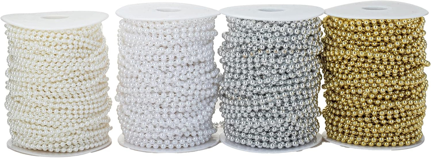 5mm Crafts Faux Pearl Beads Garland Pearl Bead Roll Strand of Pearls to Decorate Floral Centerpieces Wedding Party Favor Christmas Tree(99 Feet Silver)