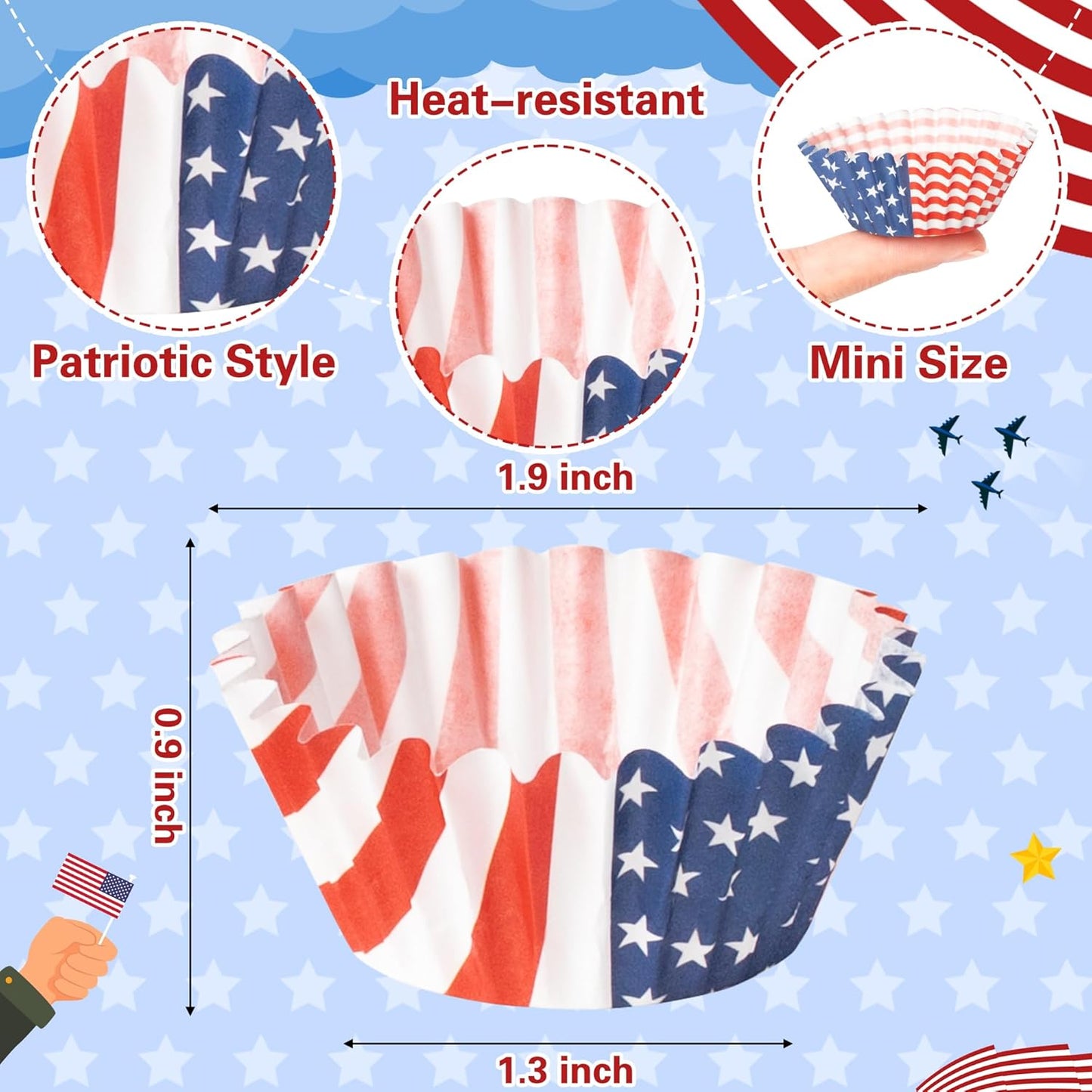COcnny American Flag Cupcake Liners - 600pcs Patriotic Mini Baking Cups Muffin Paper Case Cupcake Wrappers for Memorial Day, July 4th Cake Chocolate Candy Wrap Supplies for Independence Day(10 Styles)