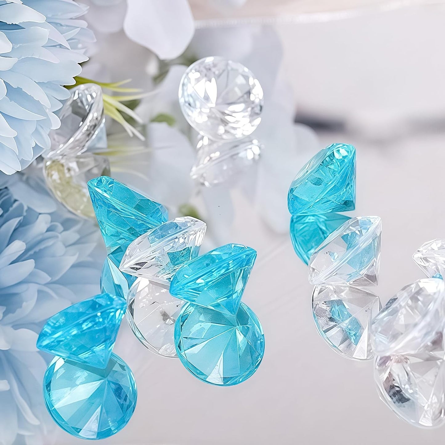 Acrylic Diamond Fake Gems Vase Filler, Babenest 240pcs 3/4 Inch Faux Diamonds Crystals Jewels for Table Scatters Wedding Party Event Arts & Crafts Birthday Decoration (240, Baby Blue/Clear)