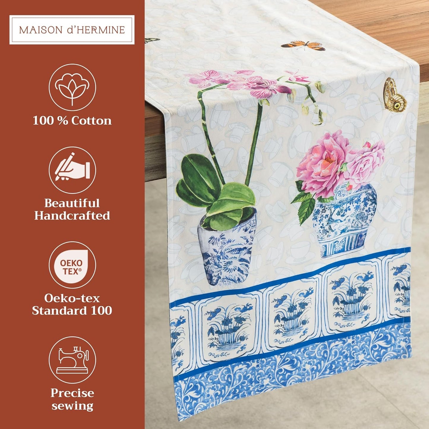 Maison d' Hermine Table Runner 100% Cotton Double Layer Table Runners 108 inches Long Decorative for Home Kitchen Dining Party Baby Shower Wedding Bridal Shower Spring Summer (Canton, 14.50" x 108")