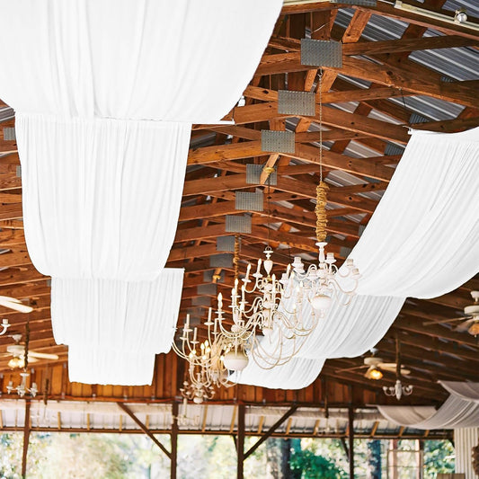 6 Panel White Wedding Drapes, 5ftx15ft Sheer Fabric Curtains for Arch Decorations